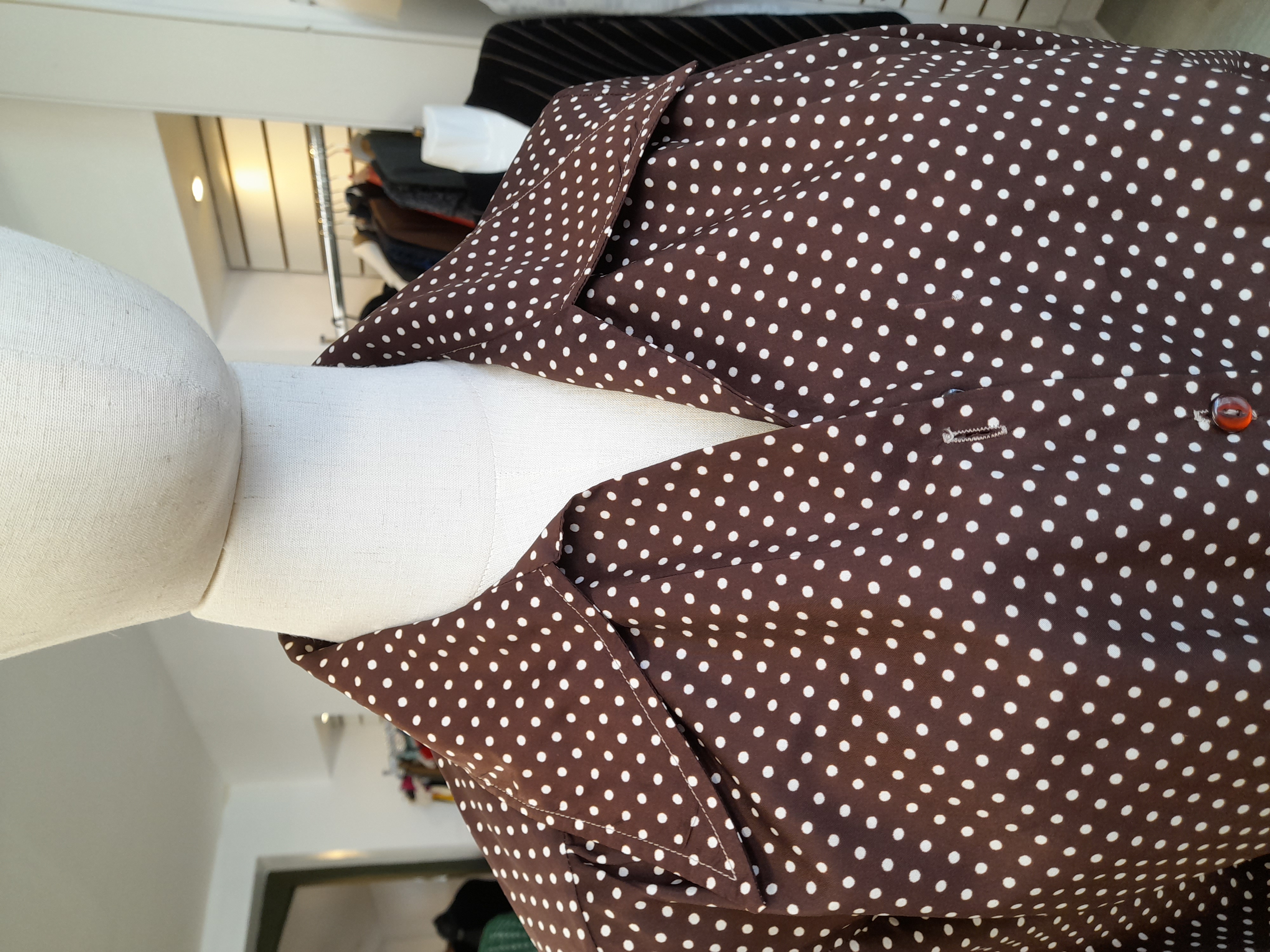 70's Vintage Brown and White Spotty Shirt, Size 10
