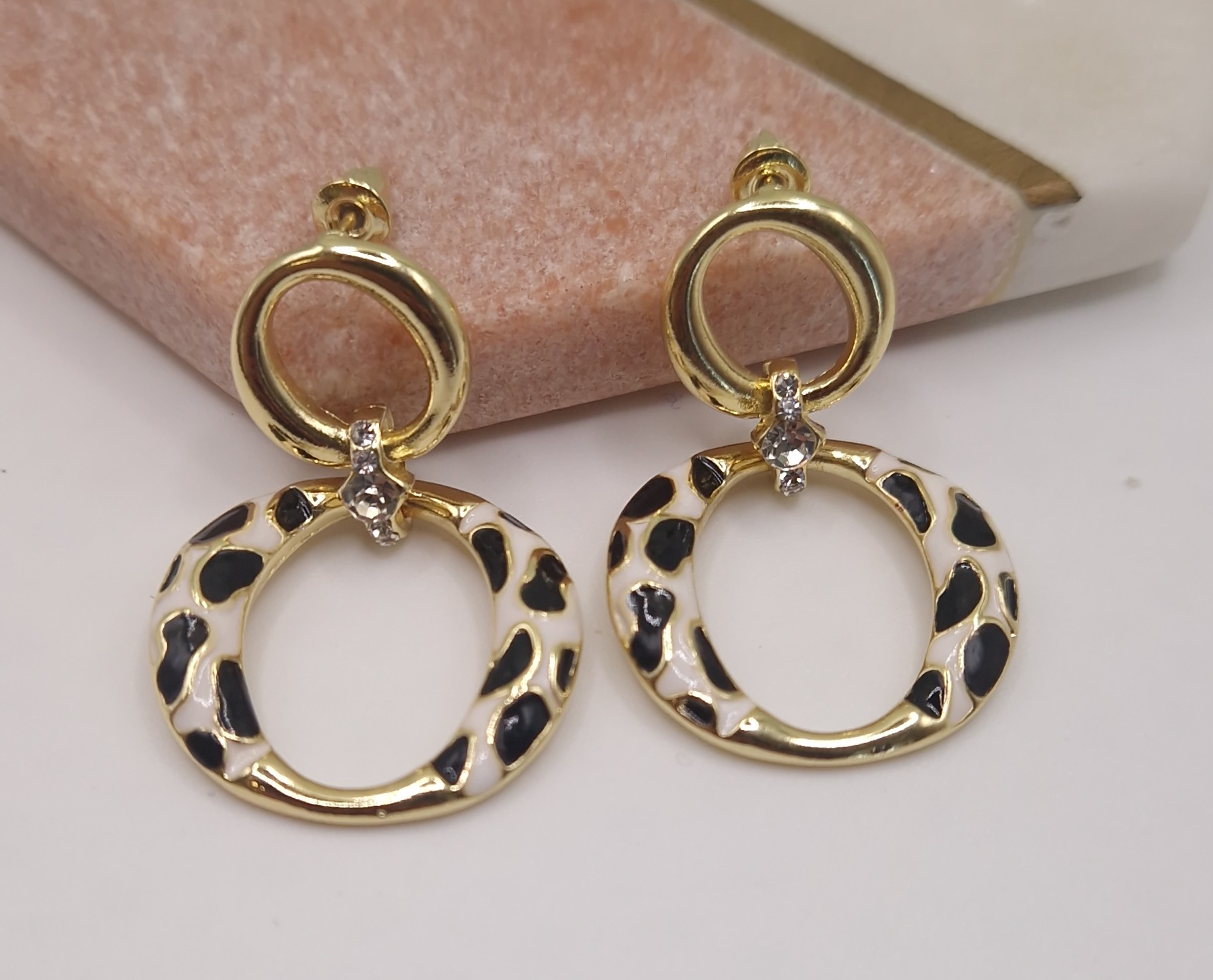 Leopard print or black and white enamel hoop earrings
