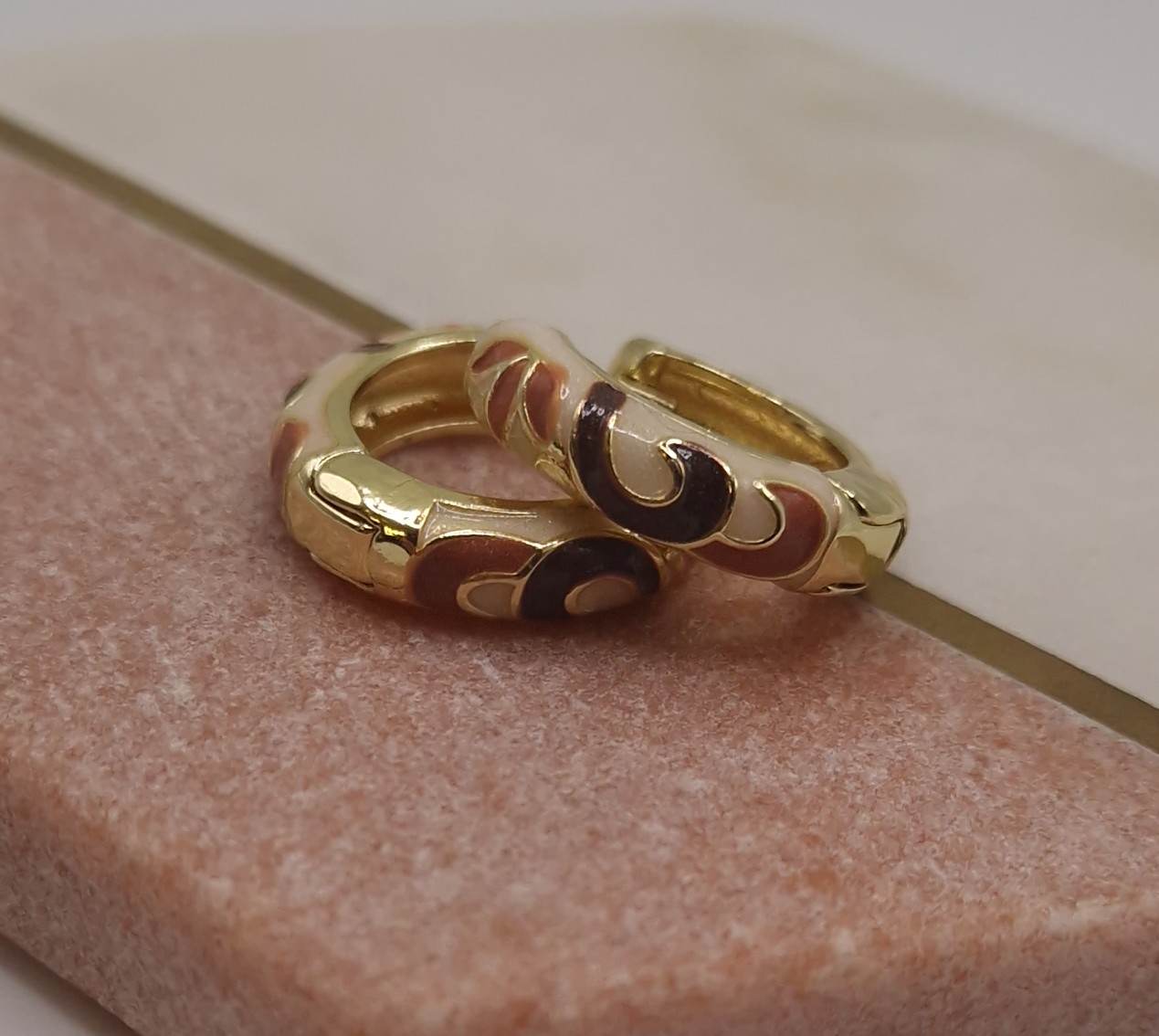 Gold-toned enamel hoop earrings