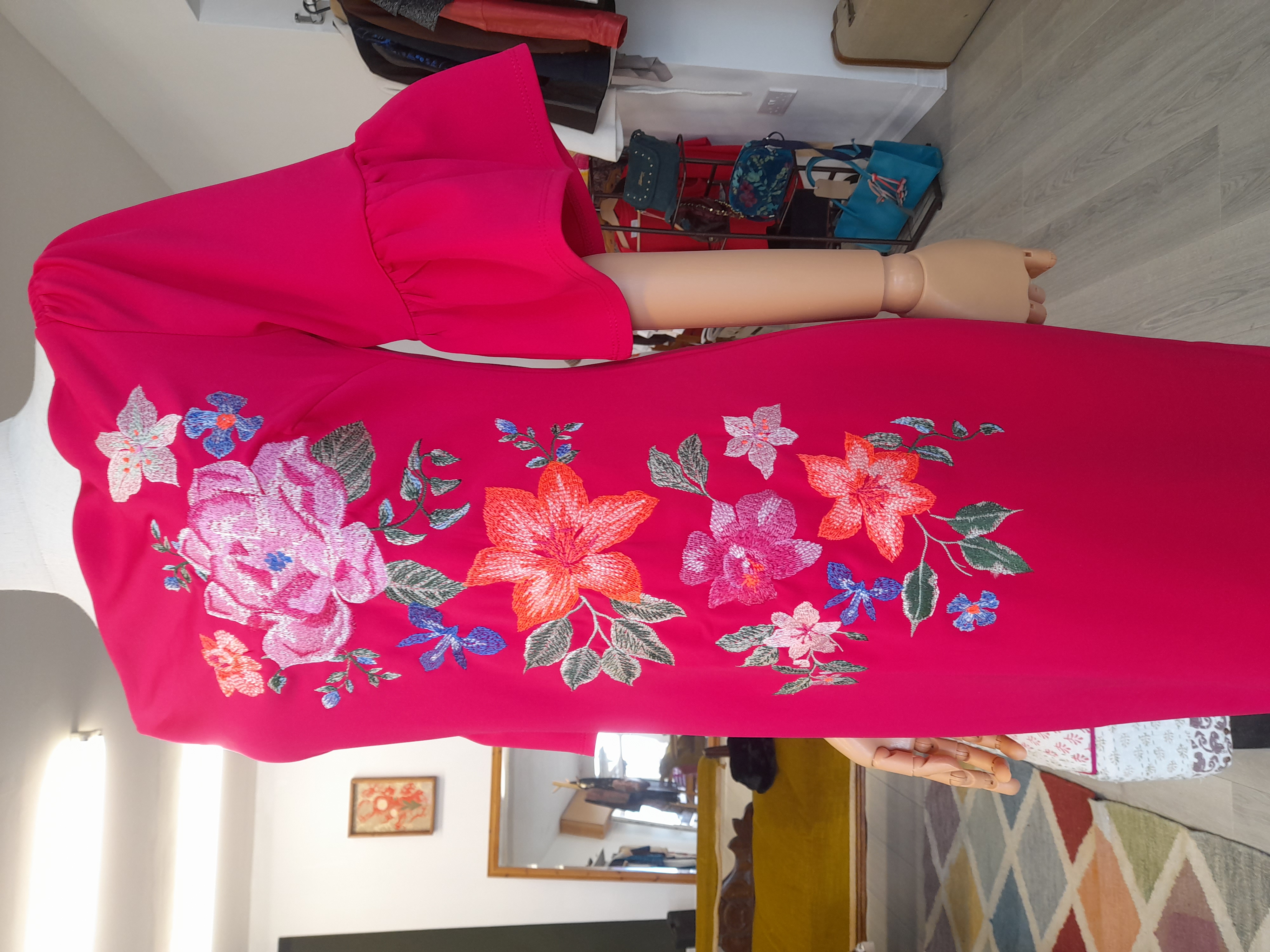 Capsule Dark Pink Flower Embodied Dress, Size 12  