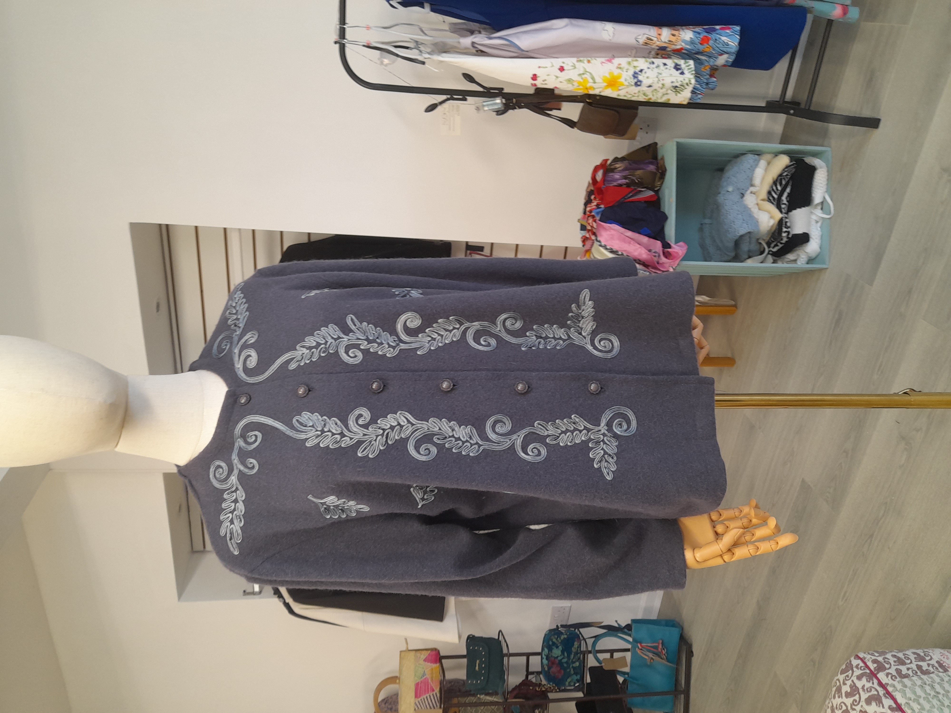 Grey Wool Blend Light Weight Embroid Cardigan with Beads 