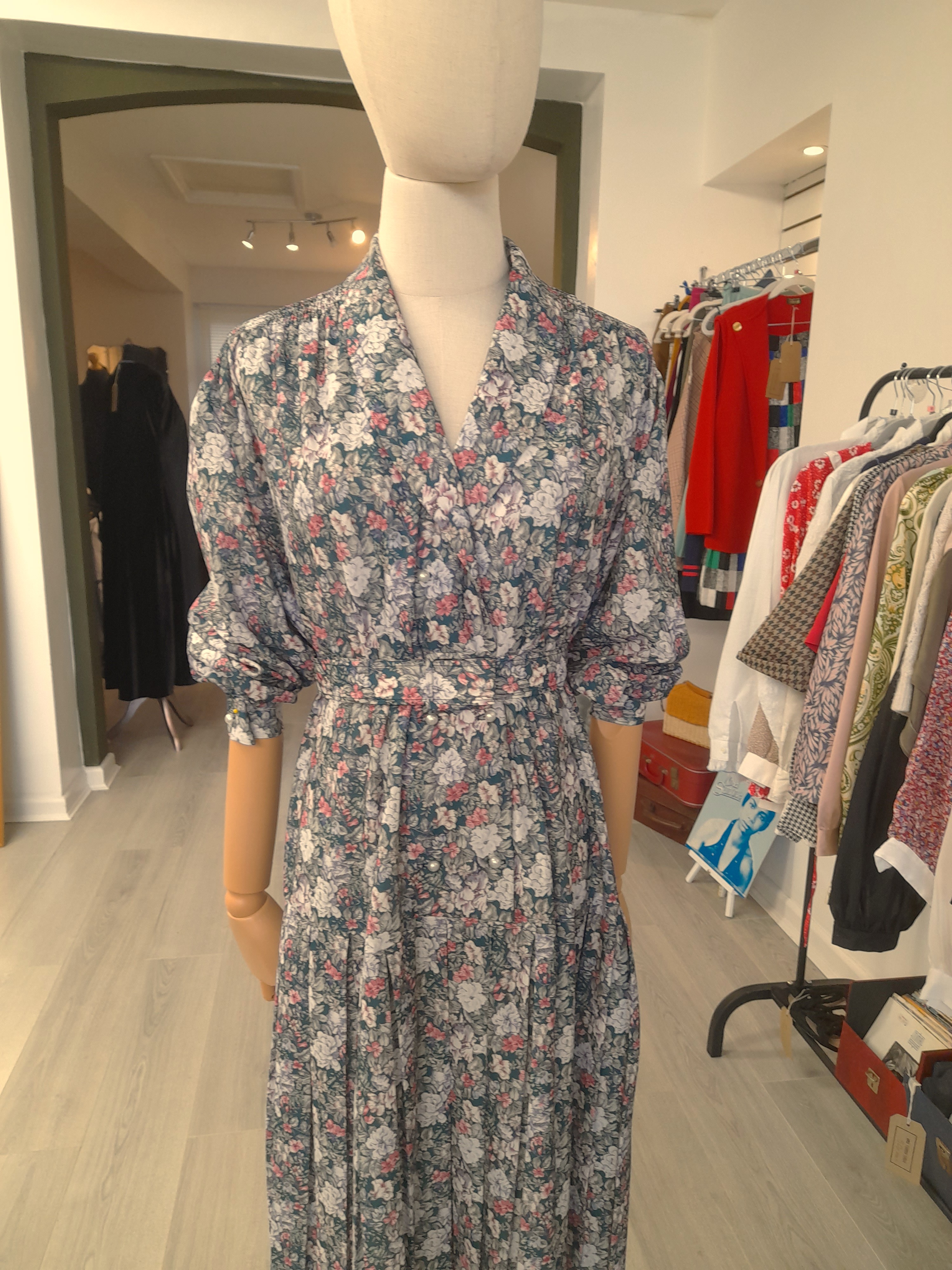 Vintage Debenhams Pearl Button Dress, Size 16