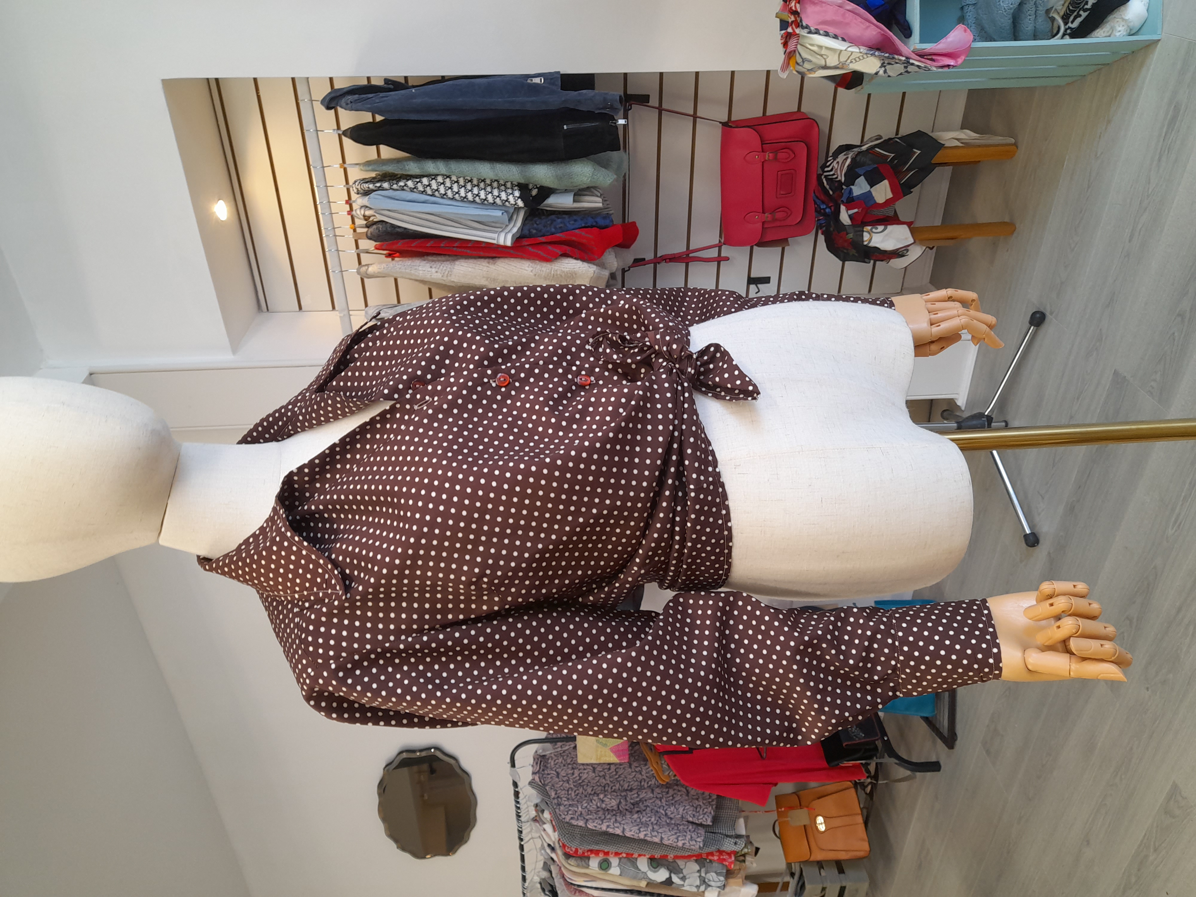 70's Vintage Brown and White Spotty Shirt, Size 10
