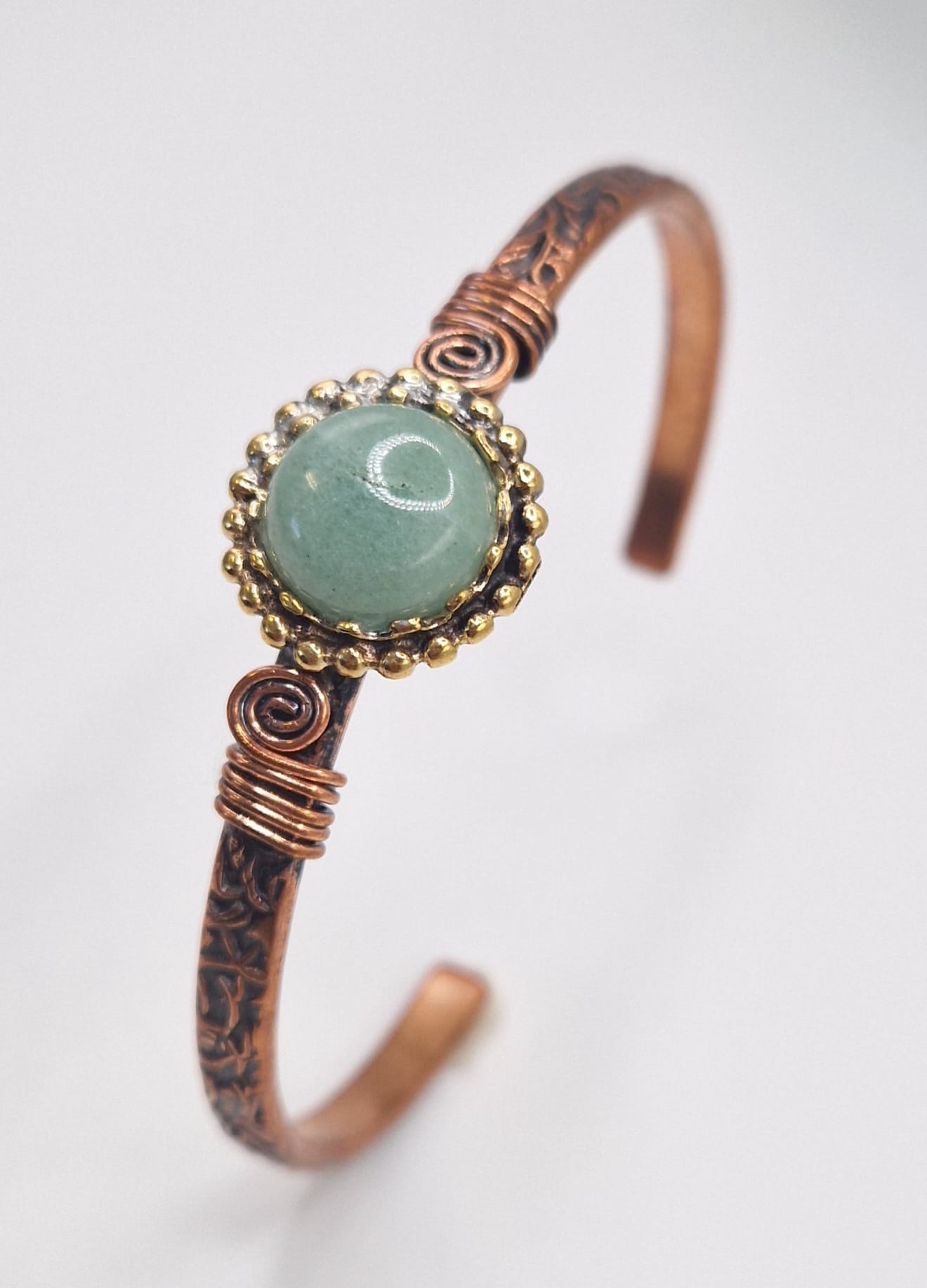Handcrafted Aventurine Bracelet – Copper & Gold Adjustable Design