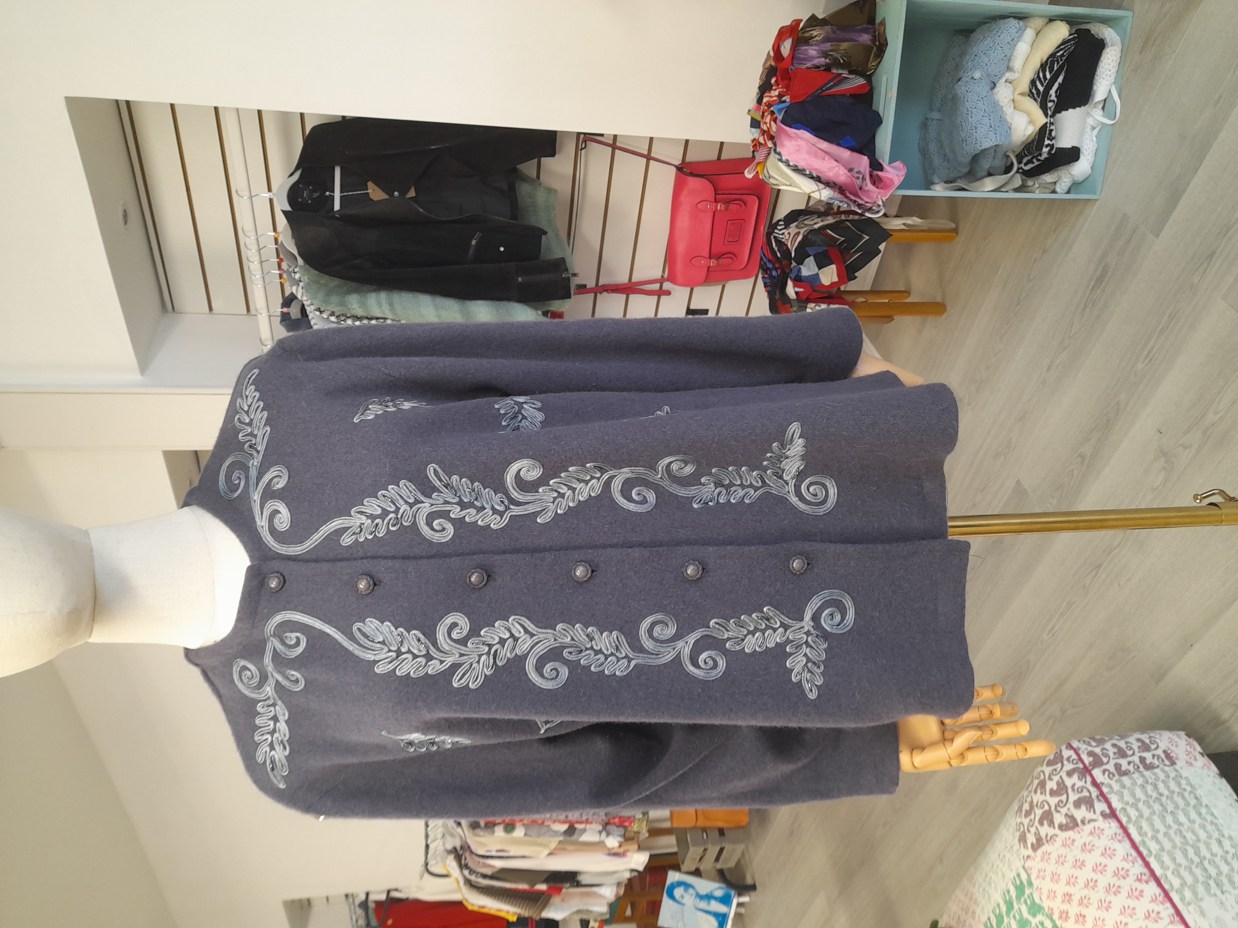 Grey Wool Blend Light Weight Embroid Cardigan with Beads 