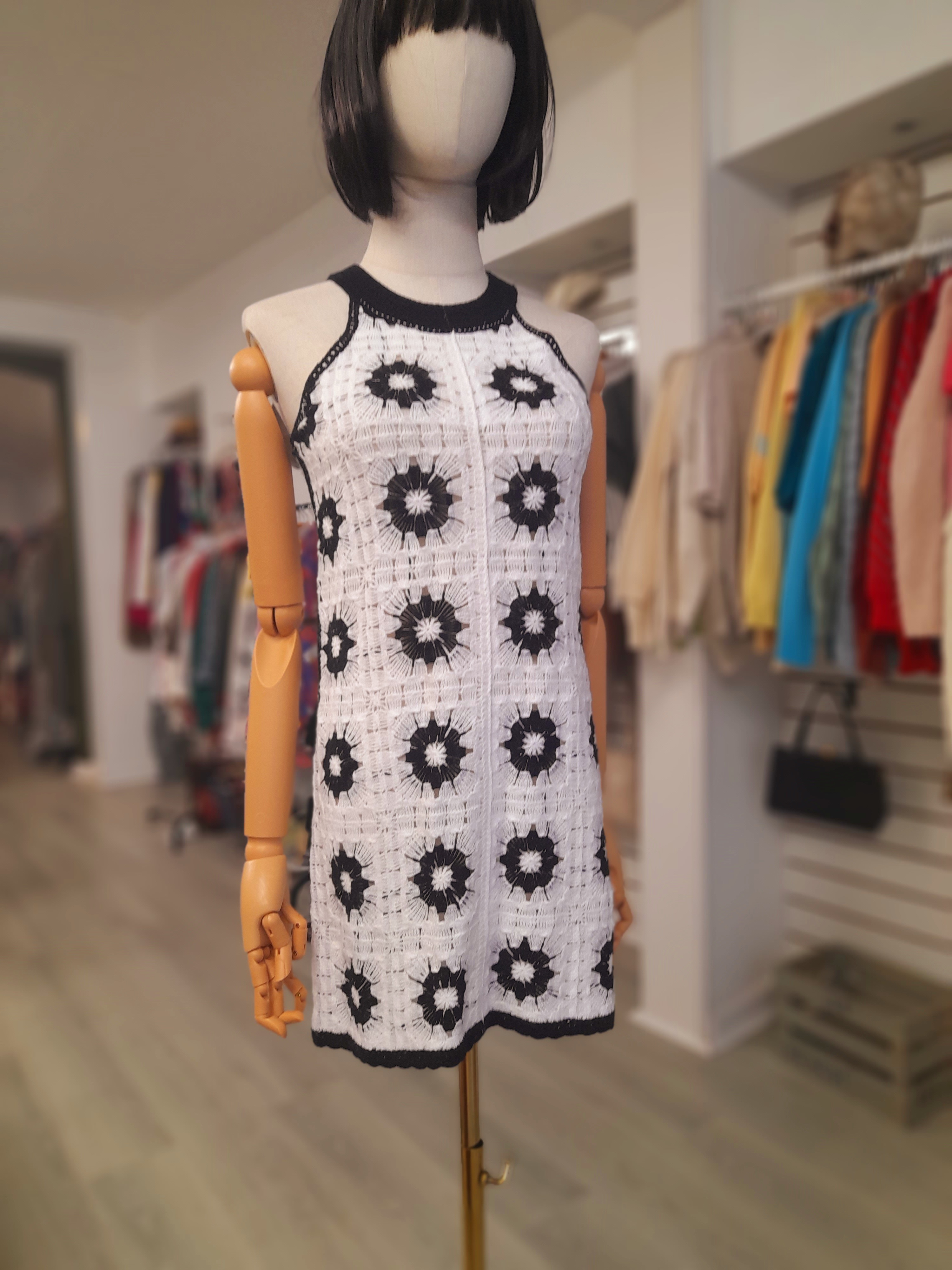 River Island Black and White Knitted Mini Dress, Size XS