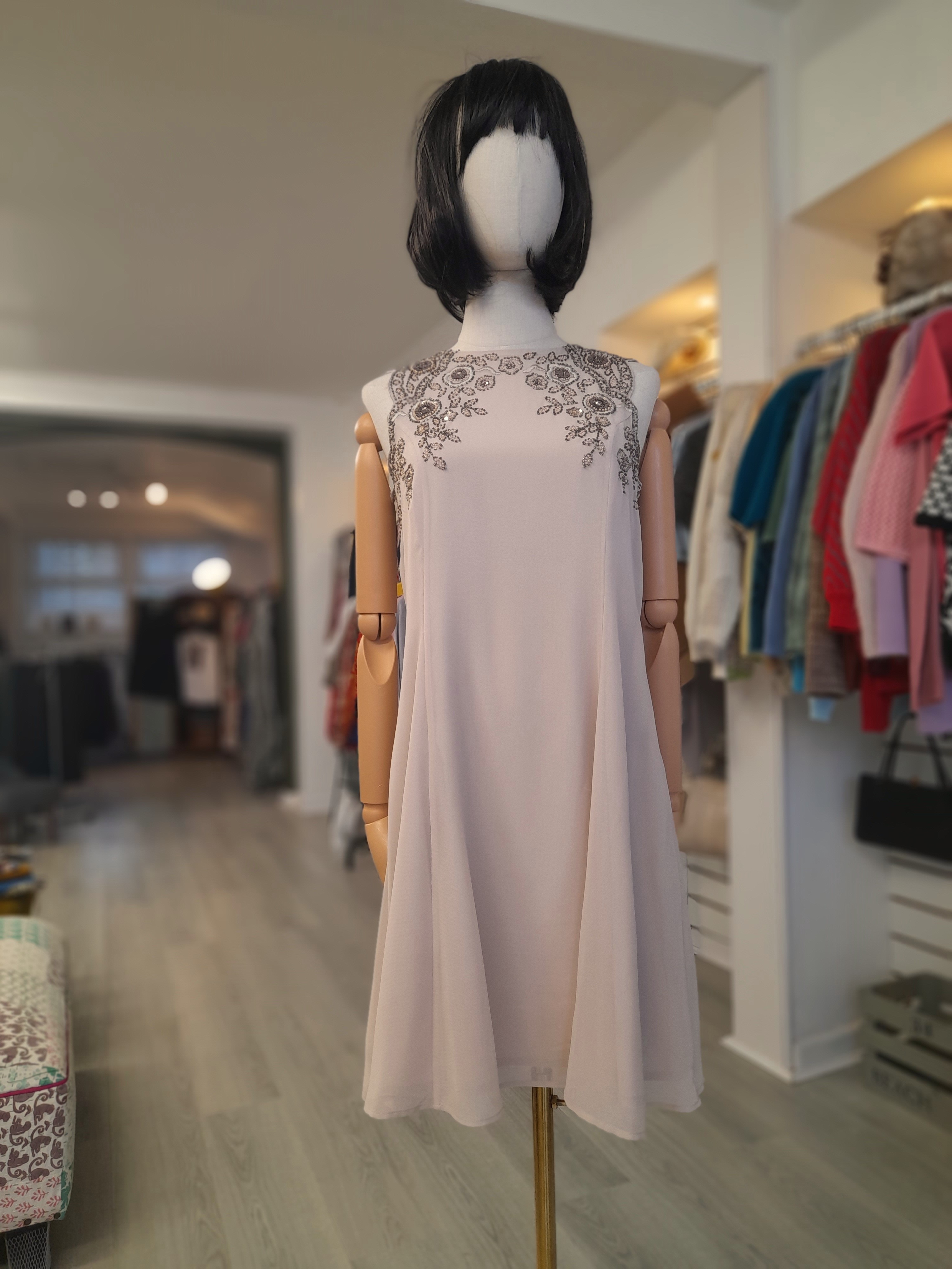 Monsoon Dusty Rose Shift Dress with Beadwork, Size 12