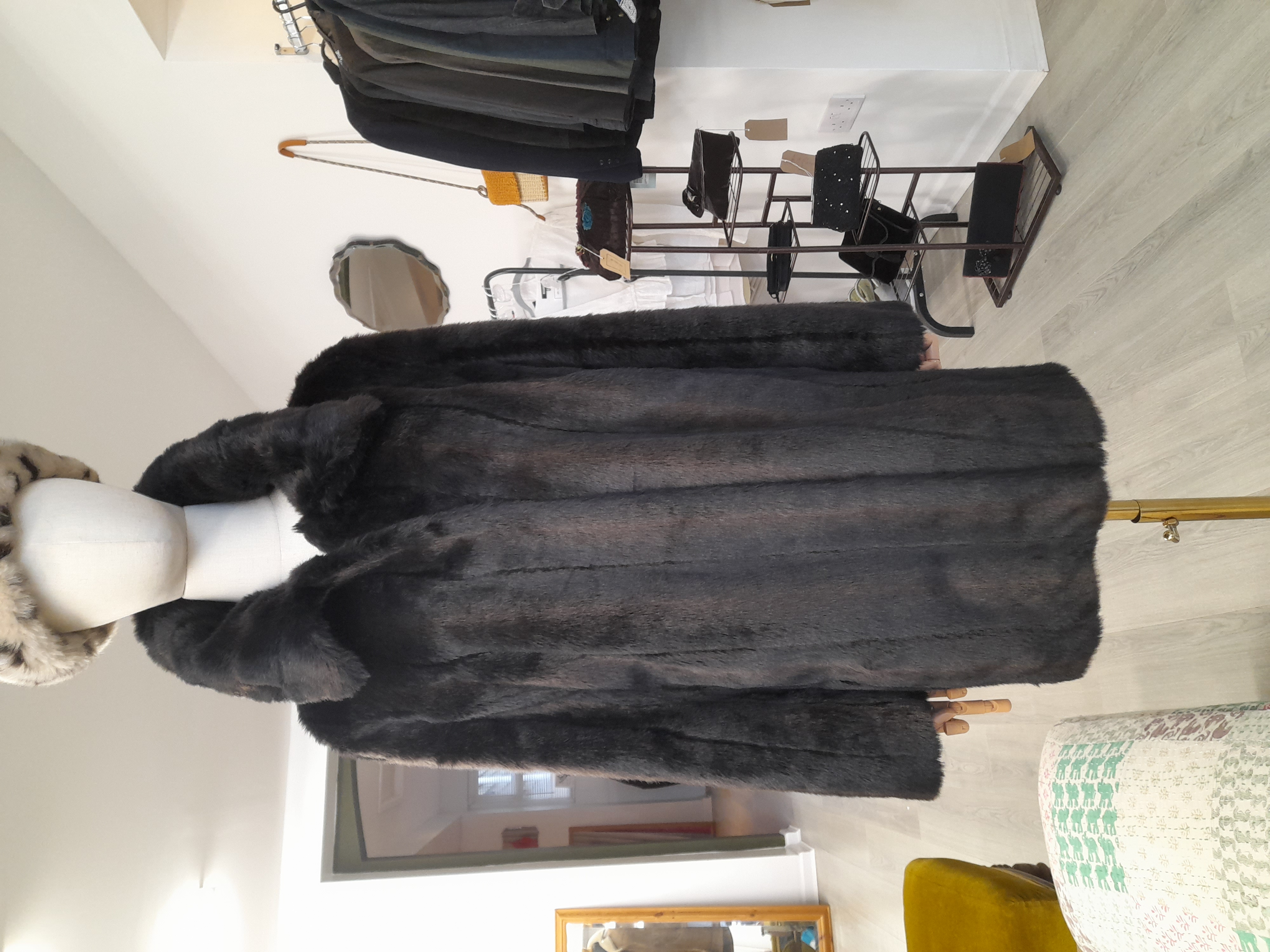 Vintage Wallace Sacks Black/ Brown Faux Fur Coat, Size L