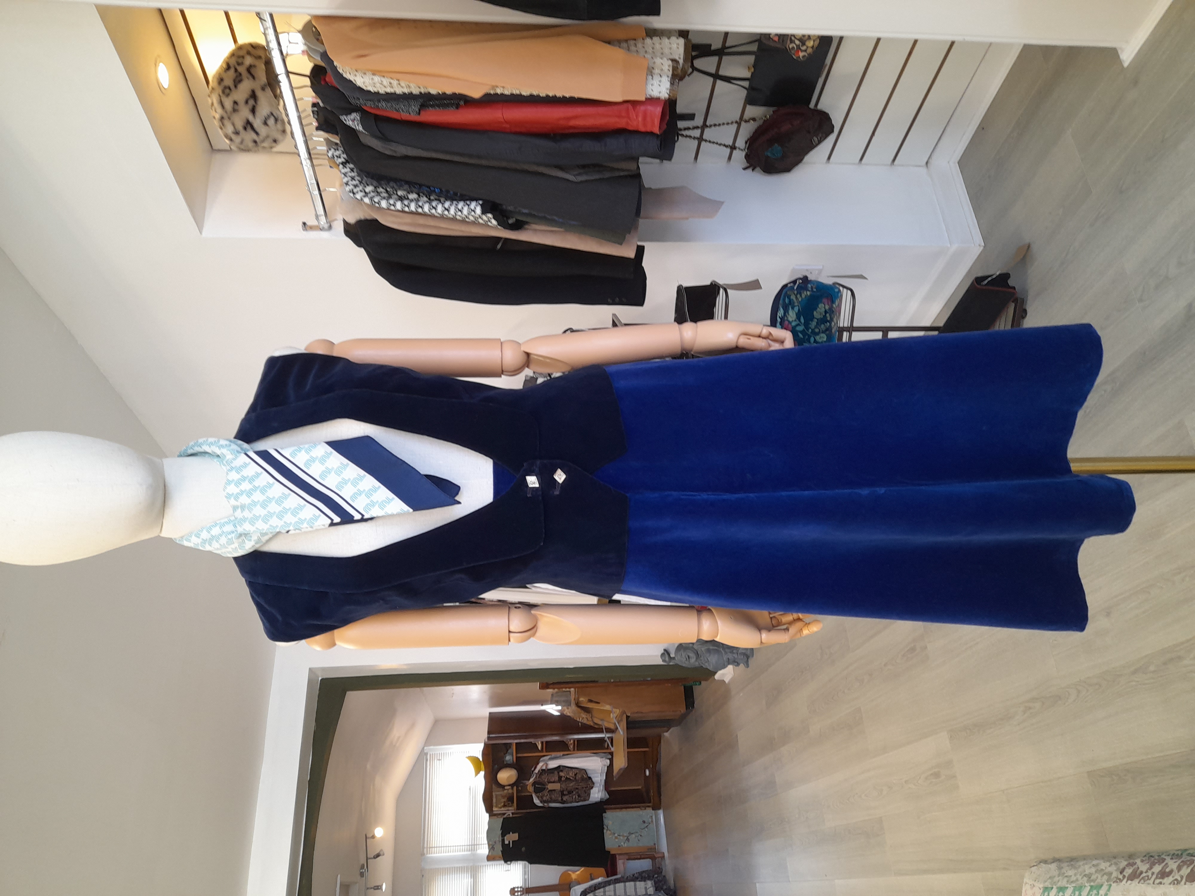 Vintage Tailormade Blue Velvet midi shirt, Size XS