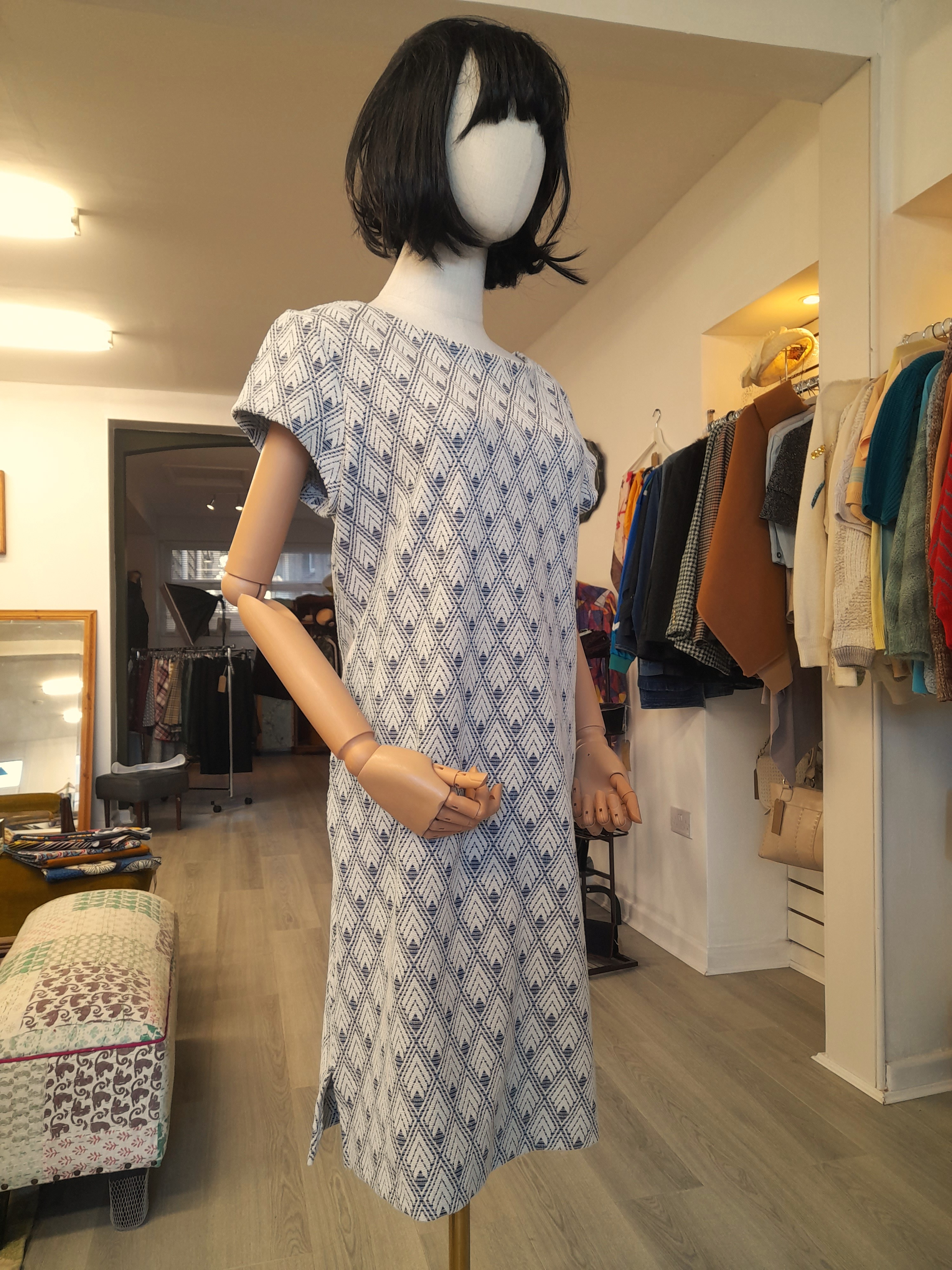 Next White and Blue Midi Dress, Size 14