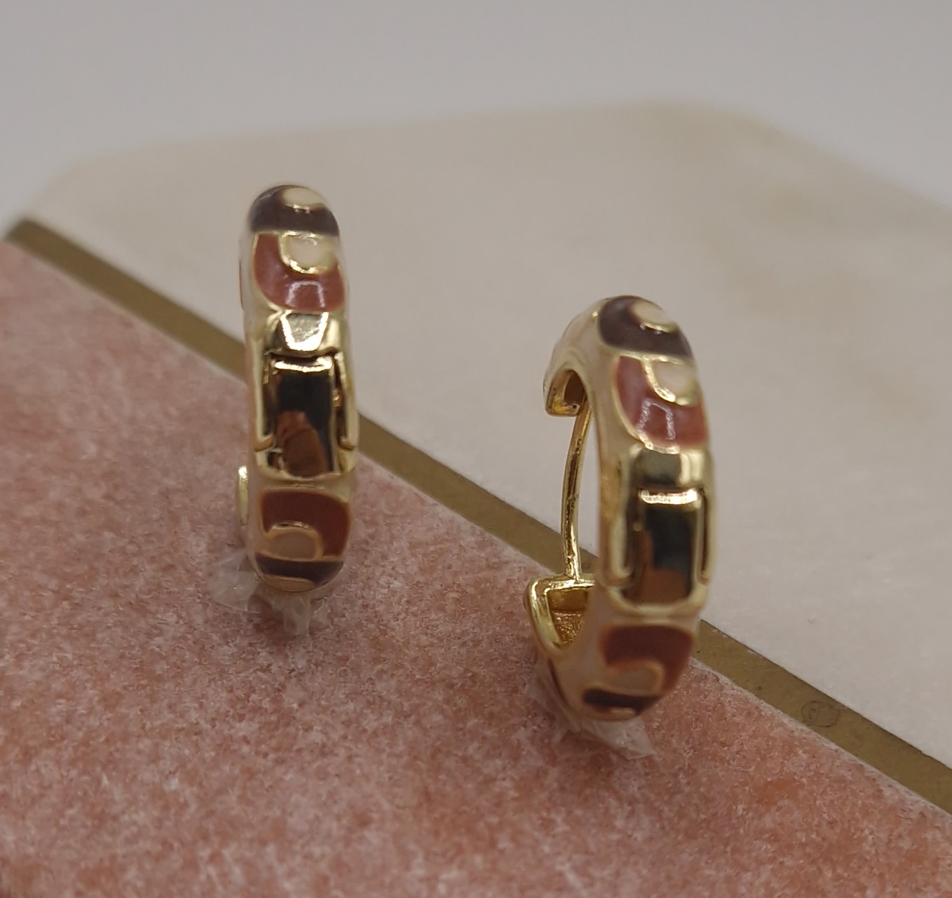 Gold-toned enamel hoop earrings