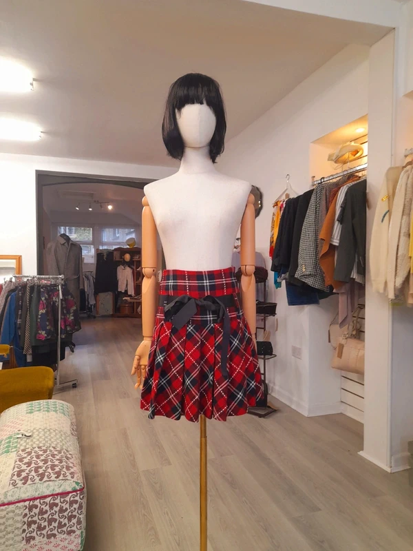 E.LAND Wool Blend Check Mini Skirt, Size XS to S