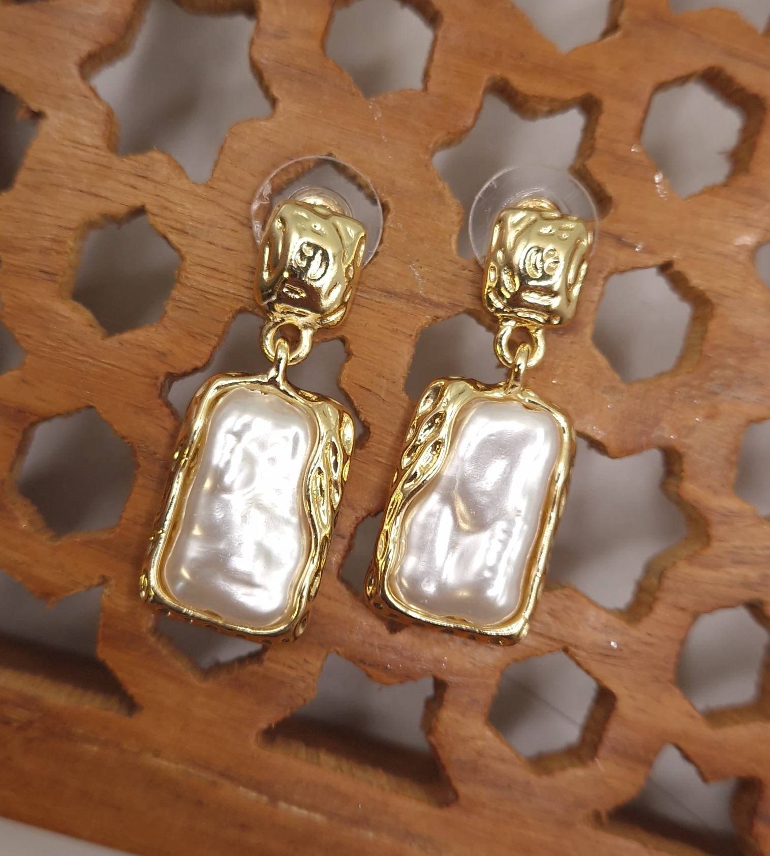 Rectangular baroque pearl drop earrings
