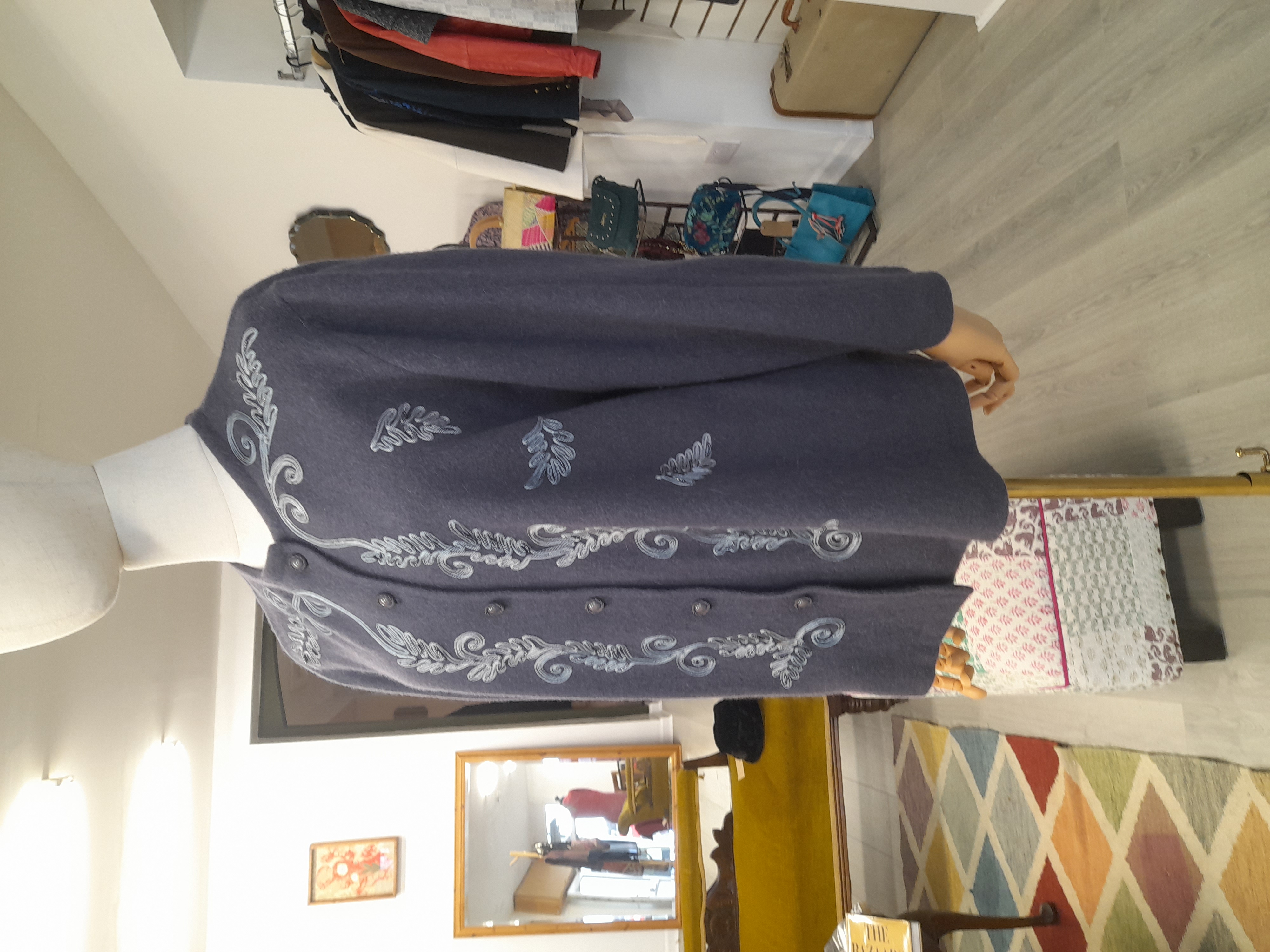 Grey Wool Blend Light Weight Embroid Cardigan with Beads 