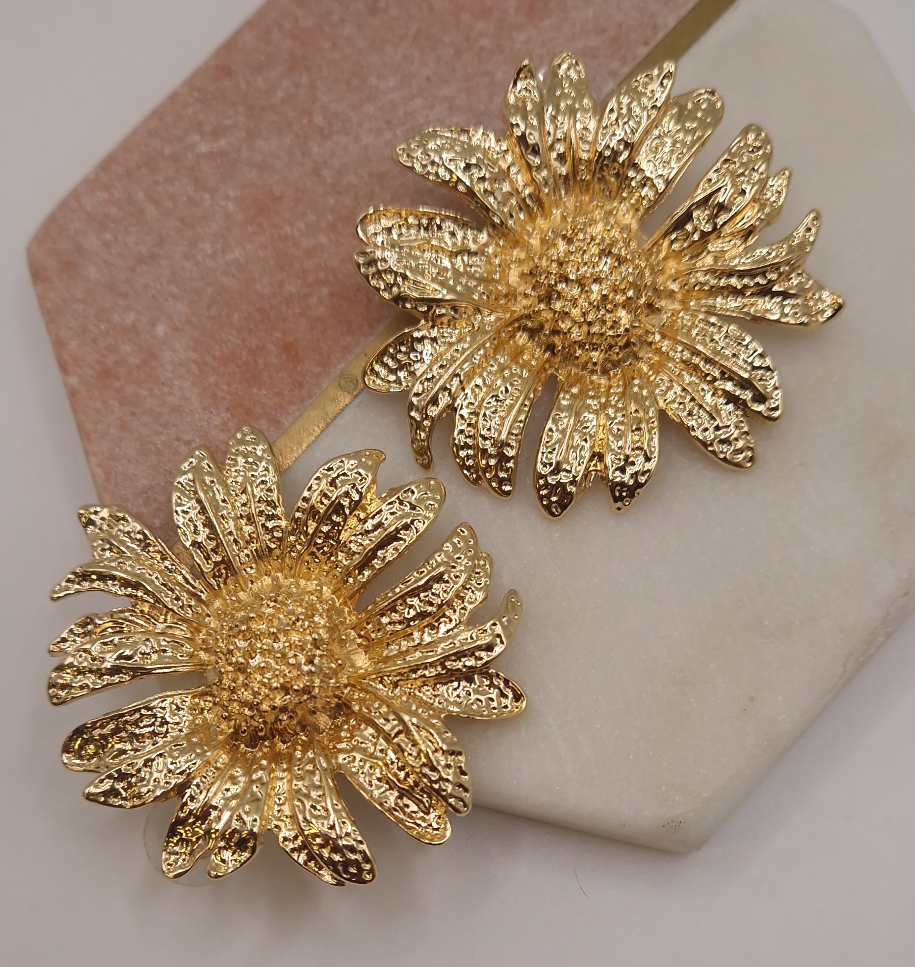 gold-plated statement flower stud earrings