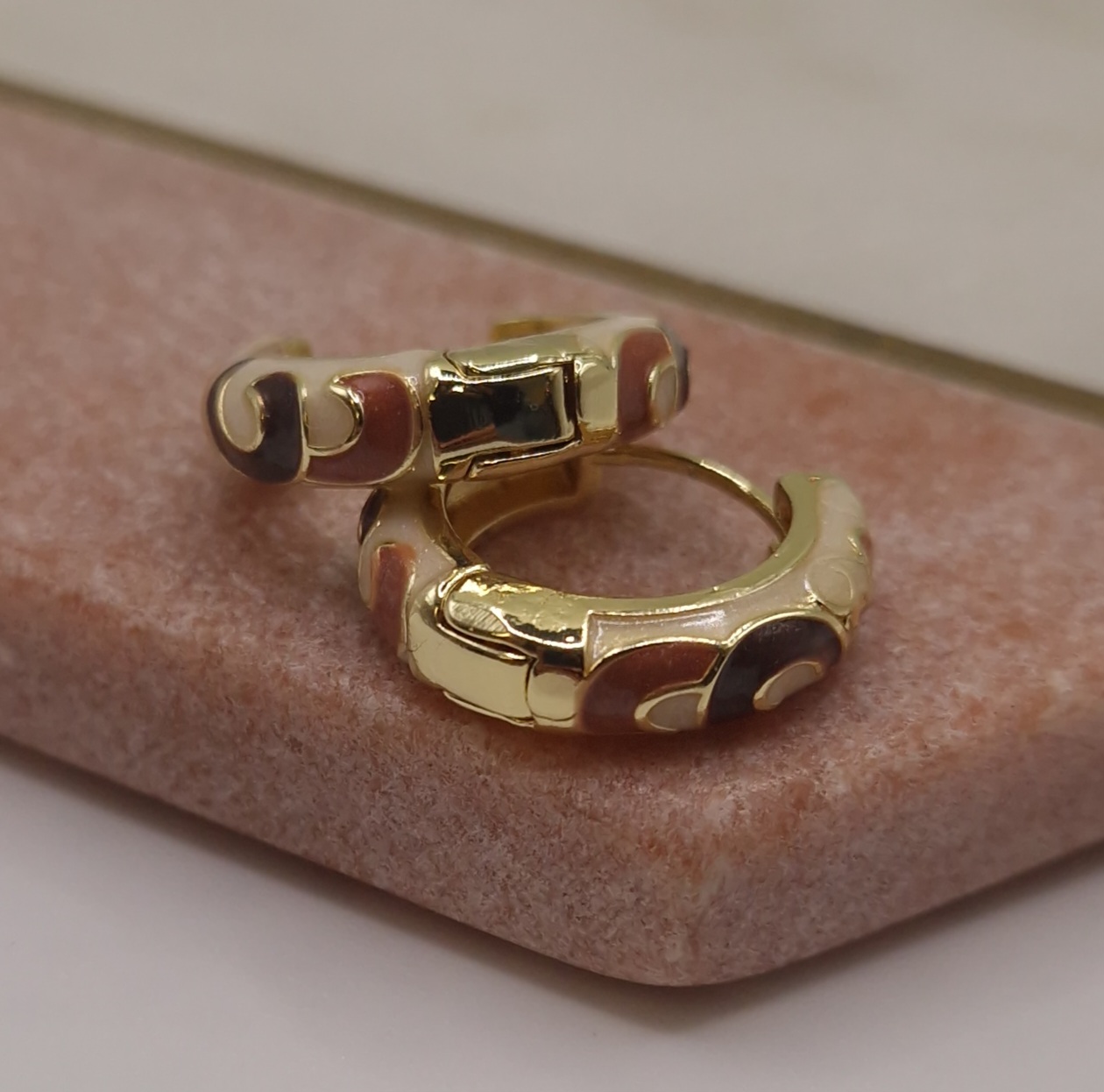 Gold-toned enamel hoop earrings