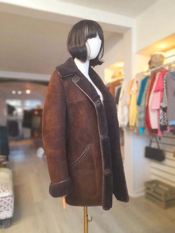 Vintage 70s Nurseys Sheepskin Brown Woman Coat, Size M