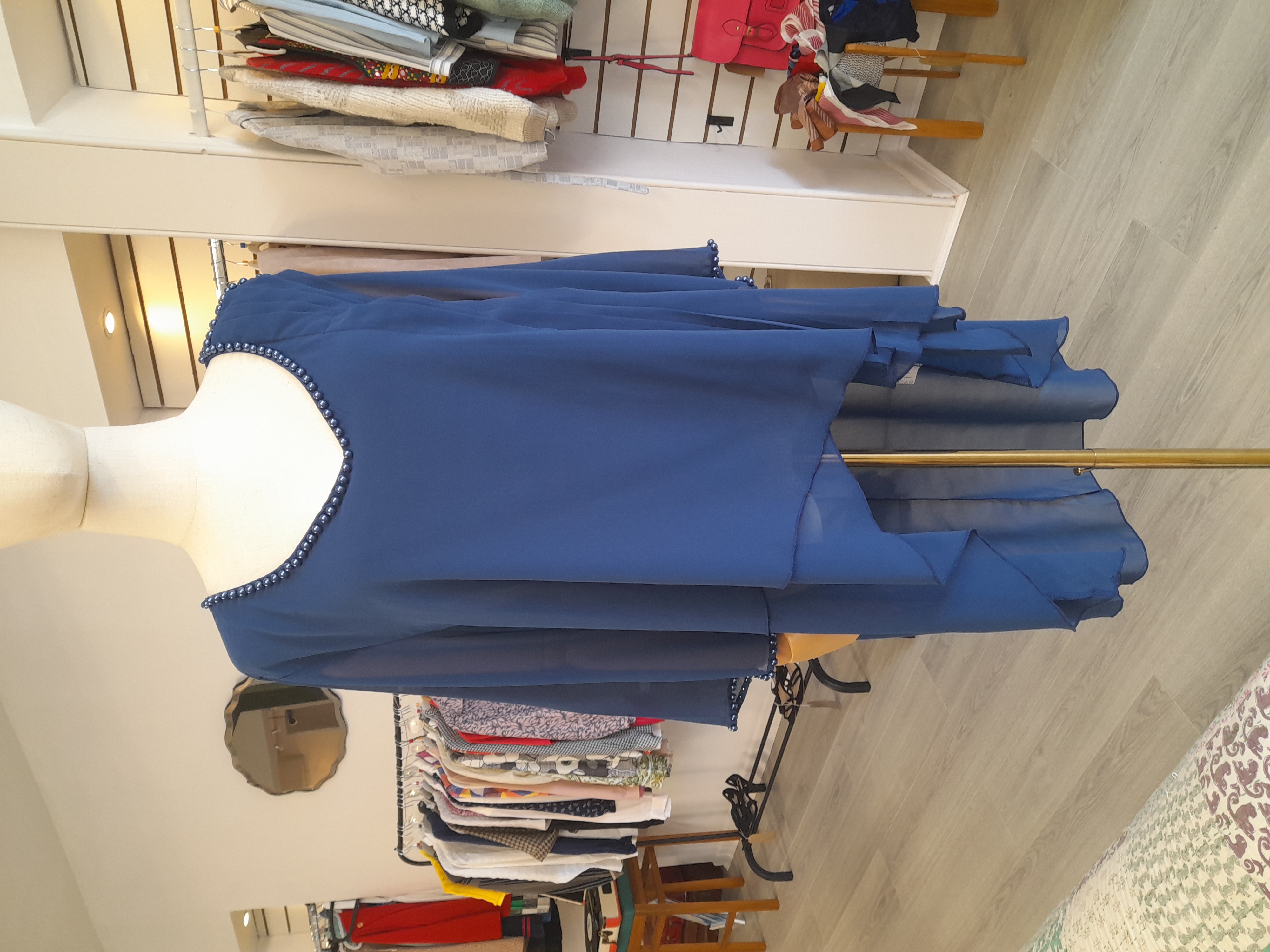 Light Weight Blue Blouse with Beads, 2XL