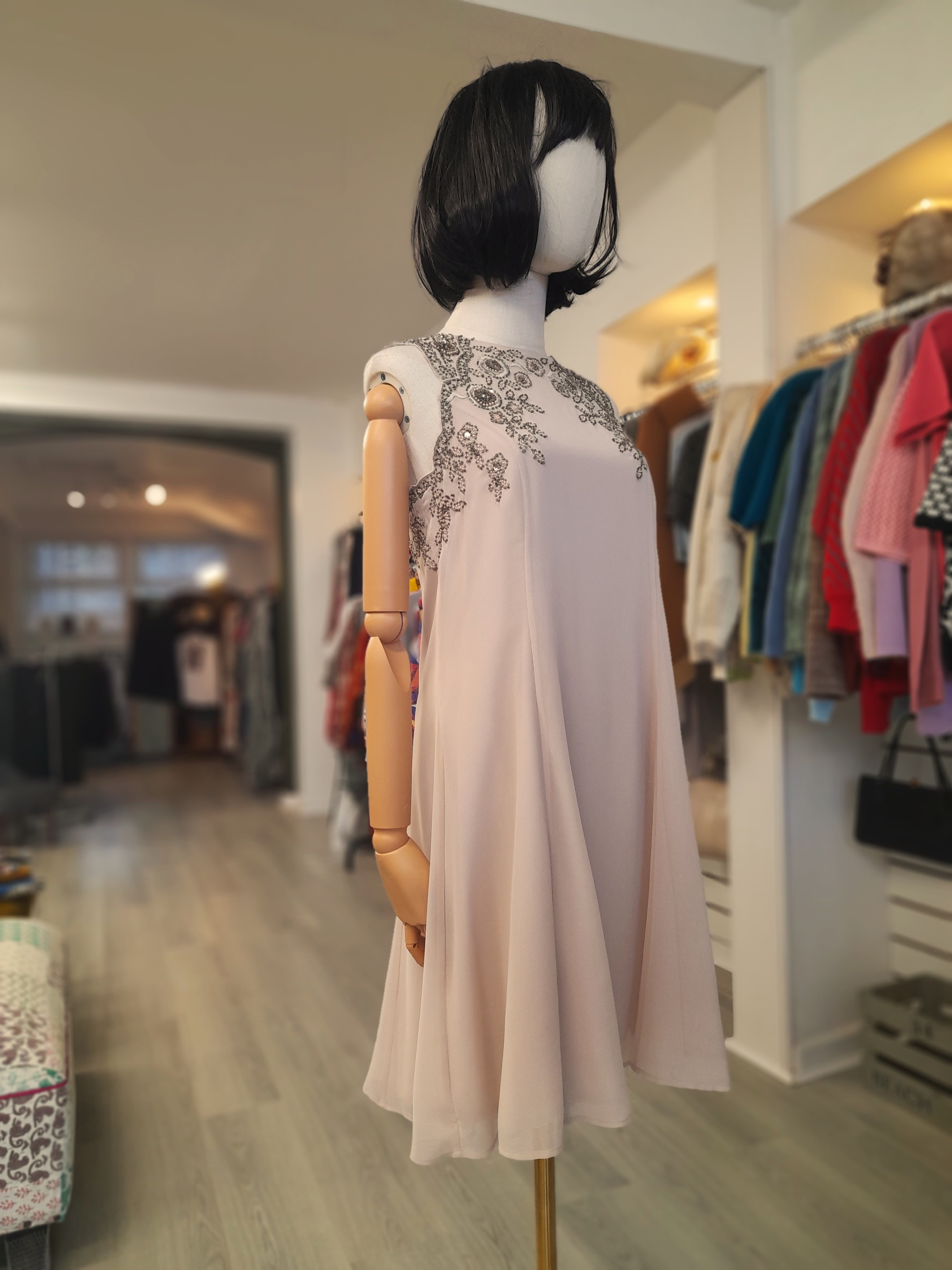 Monsoon Dusty Rose Shift Dress with Beadwork, Size 12