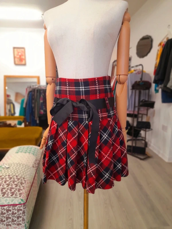 E.LAND Wool Blend Check Mini Skirt, Size XS to S