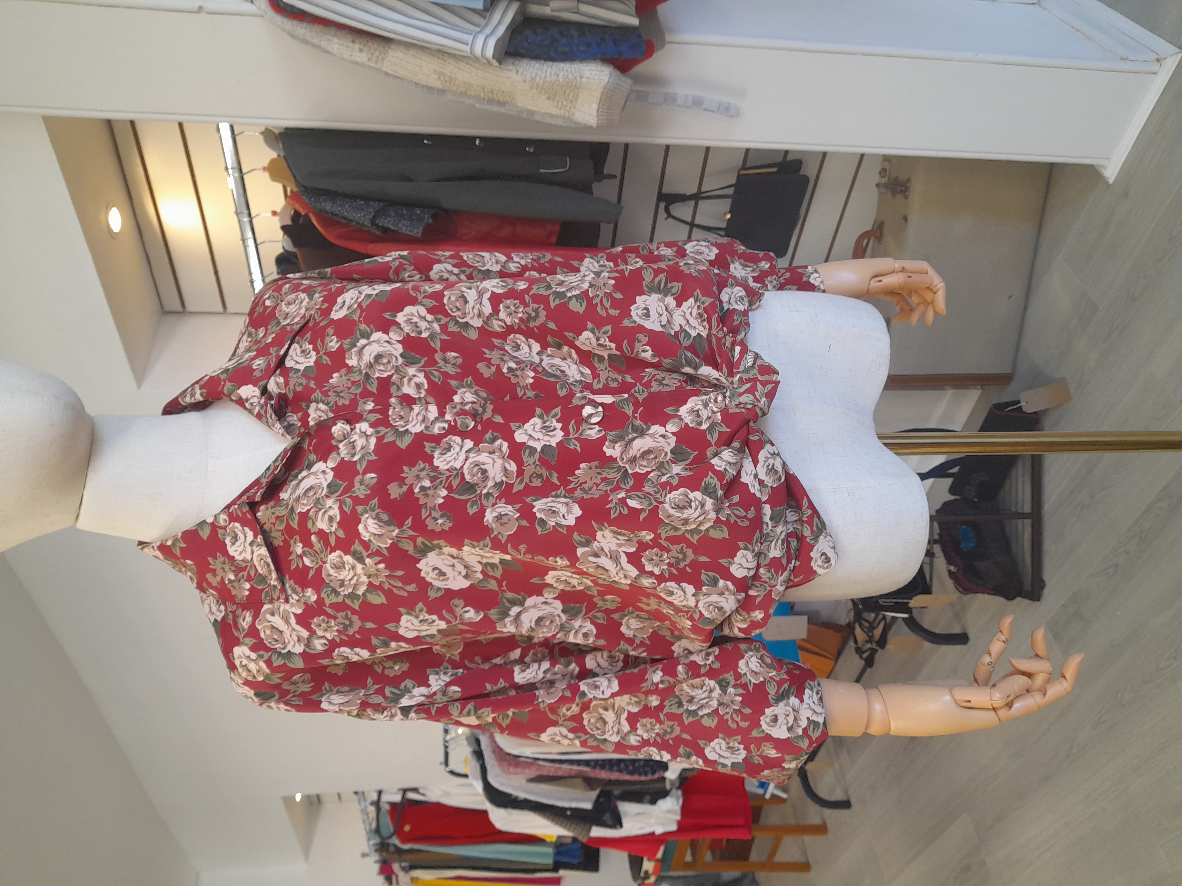 Vintage Charlotte Halton Burgundy Flowery Shirt, Size 12