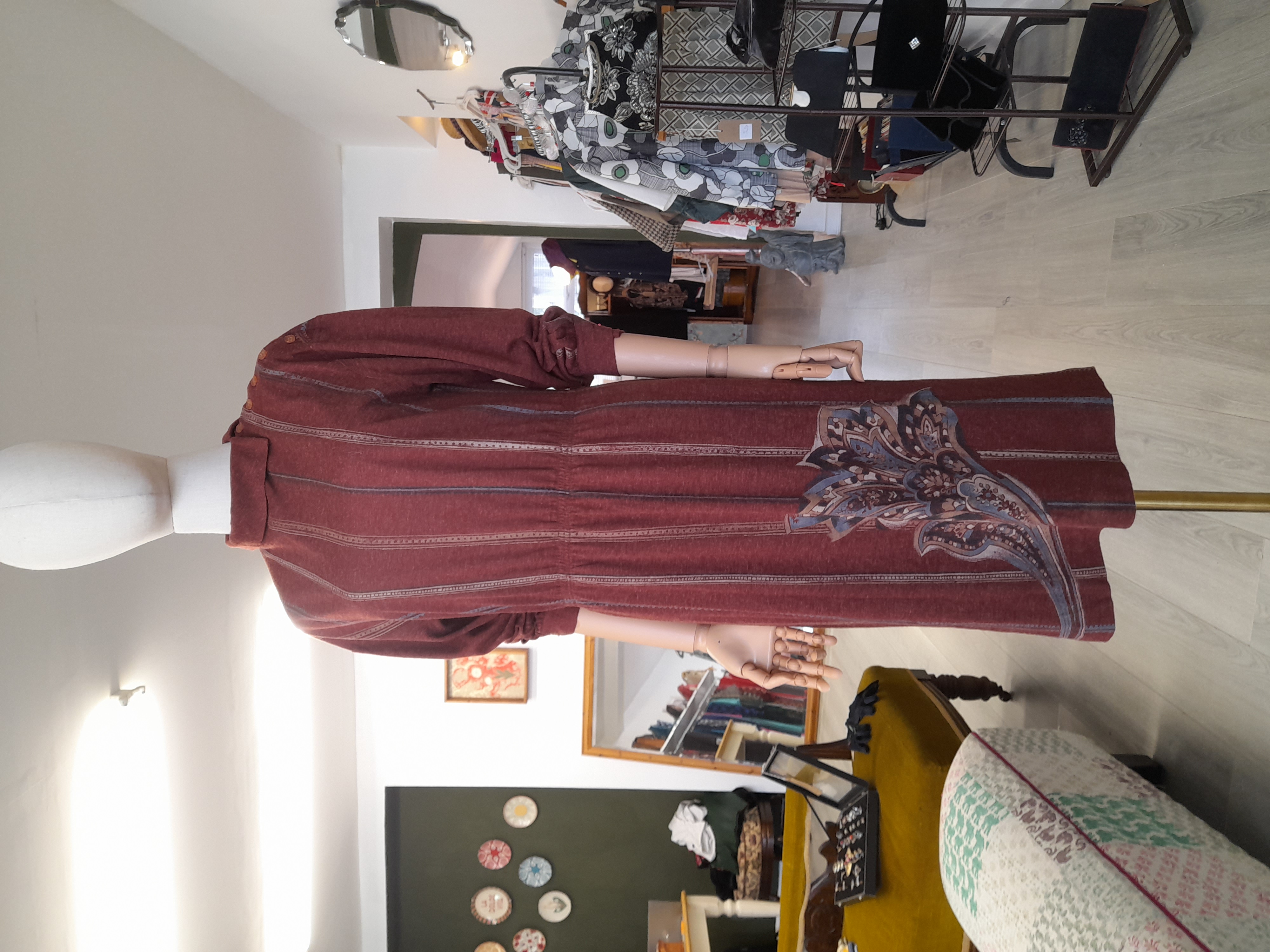 Vintage Brown Flowery Long Sleeve Dress - Tailor Made Size S to M