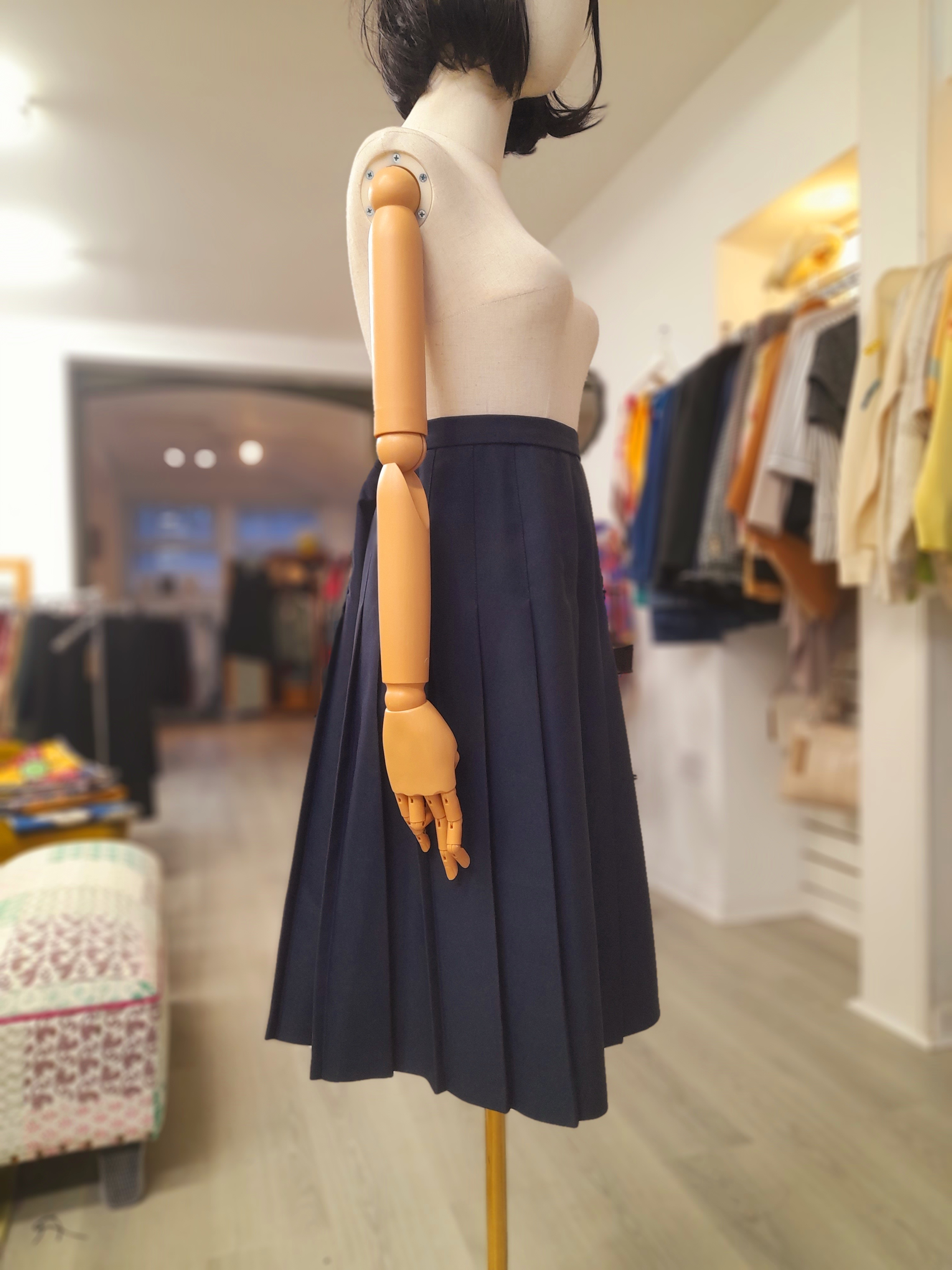 Vintage Karey Pleated Navy Midi Skirt, Size L