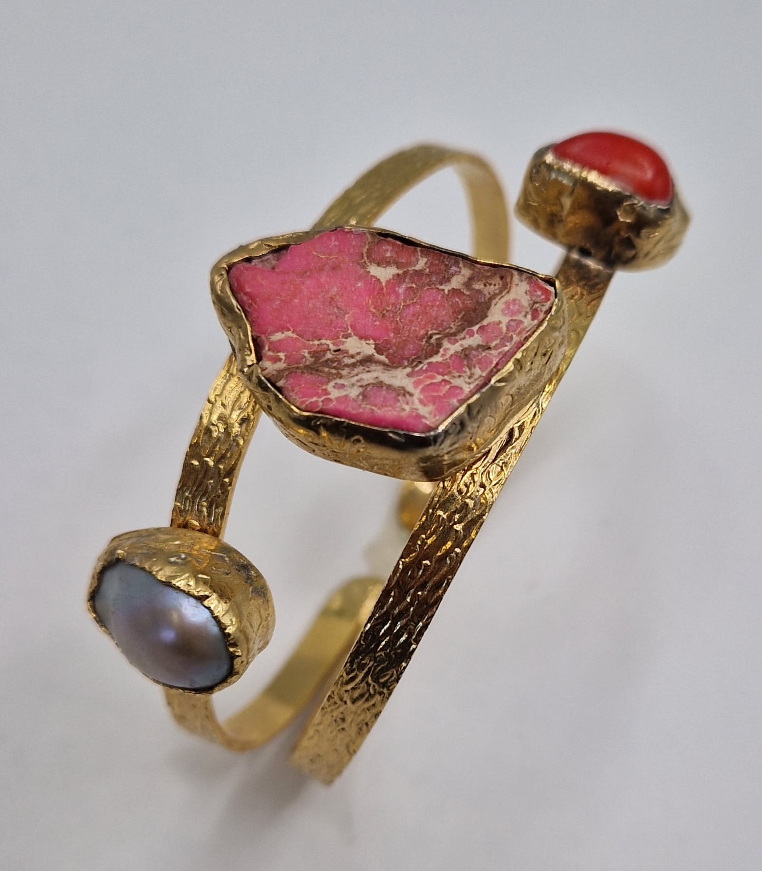 Rhodonite and Red Coral Gold-plated Bracelet