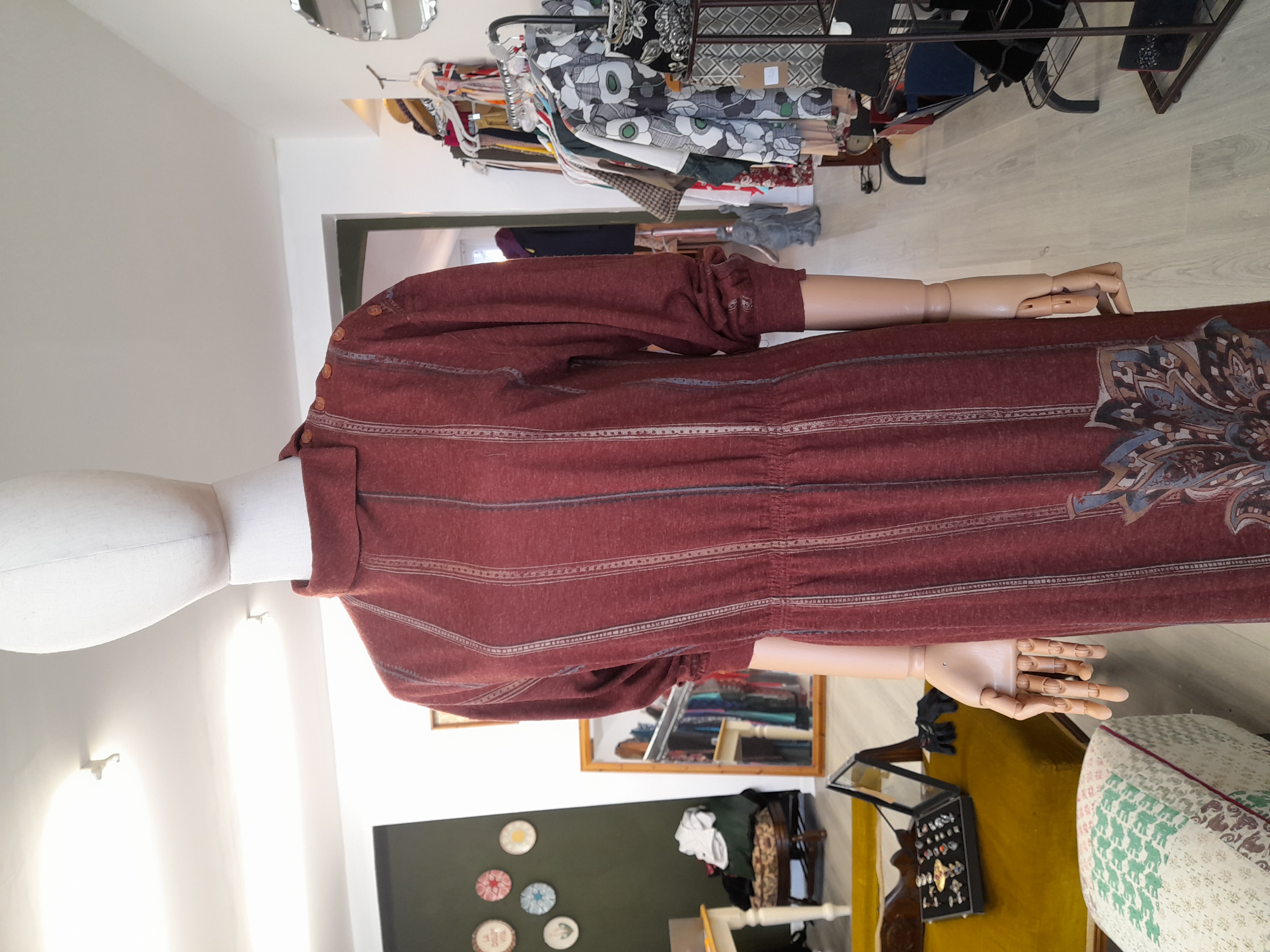 Vintage Brown Flowery Long Sleeve Dress - Tailor Made Size S to M