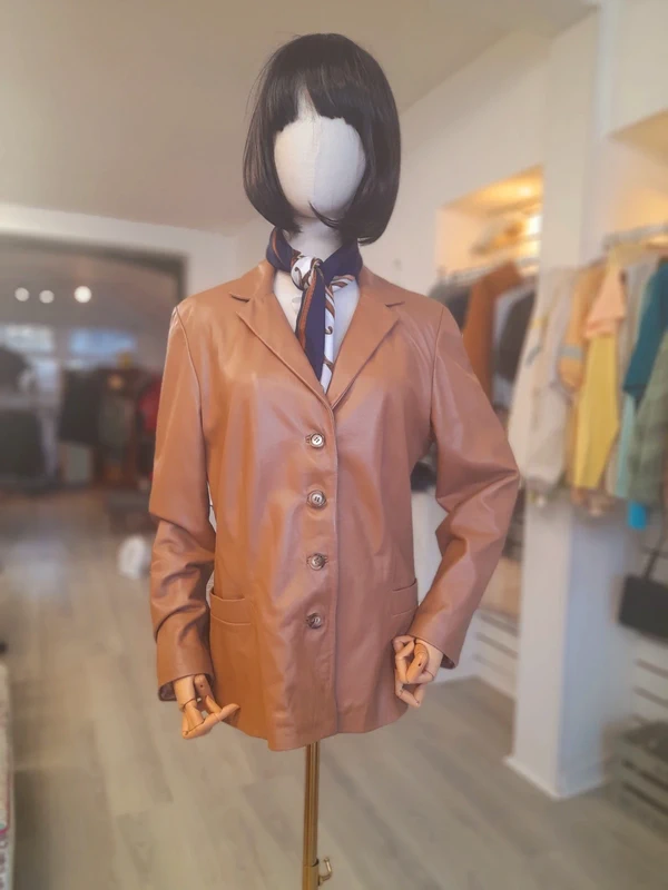 Minuet Leather Light Brown/ Tan Blazer Jacket, Size 14