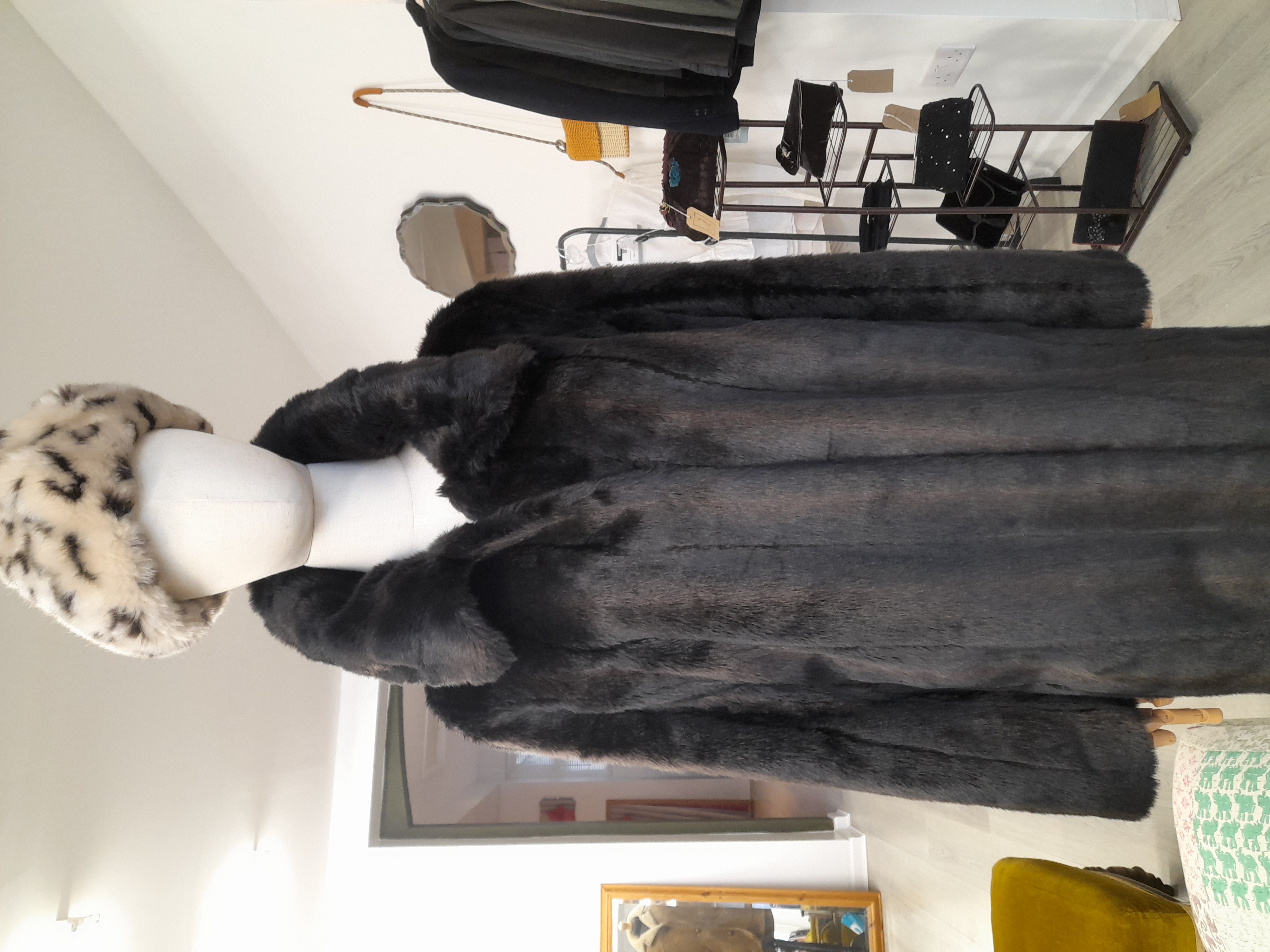 Vintage Wallace Sacks Black/ Brown Faux Fur Coat, Size L