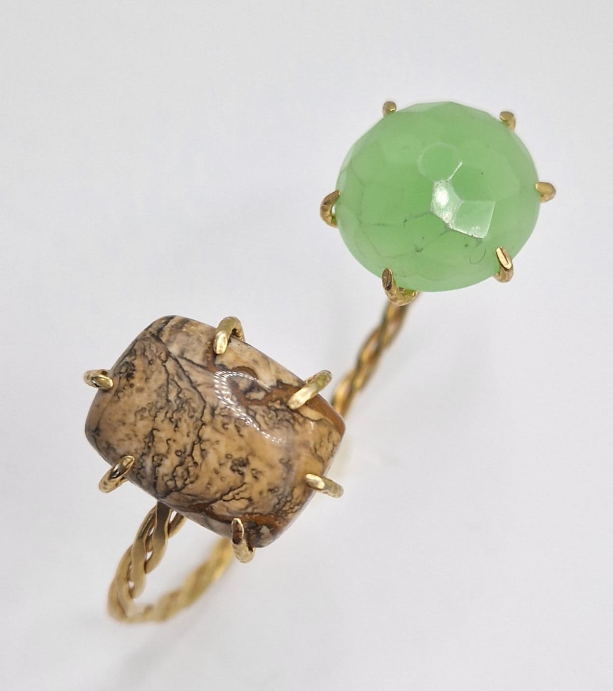 Elegant Dual-Stone Gold Plated Bracelet – Brown Jasper & Green Jade