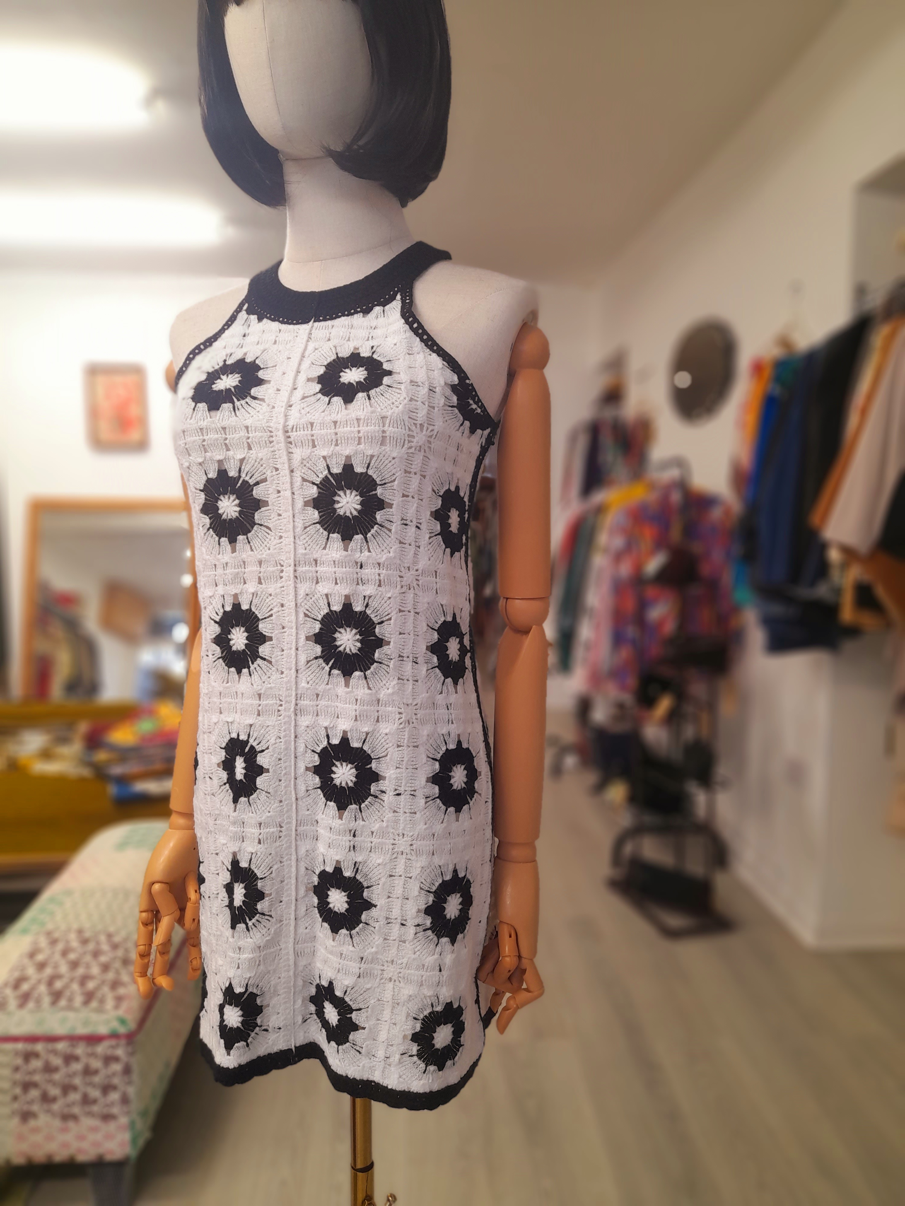 River Island Black and White Knitted Mini Dress, Size XS