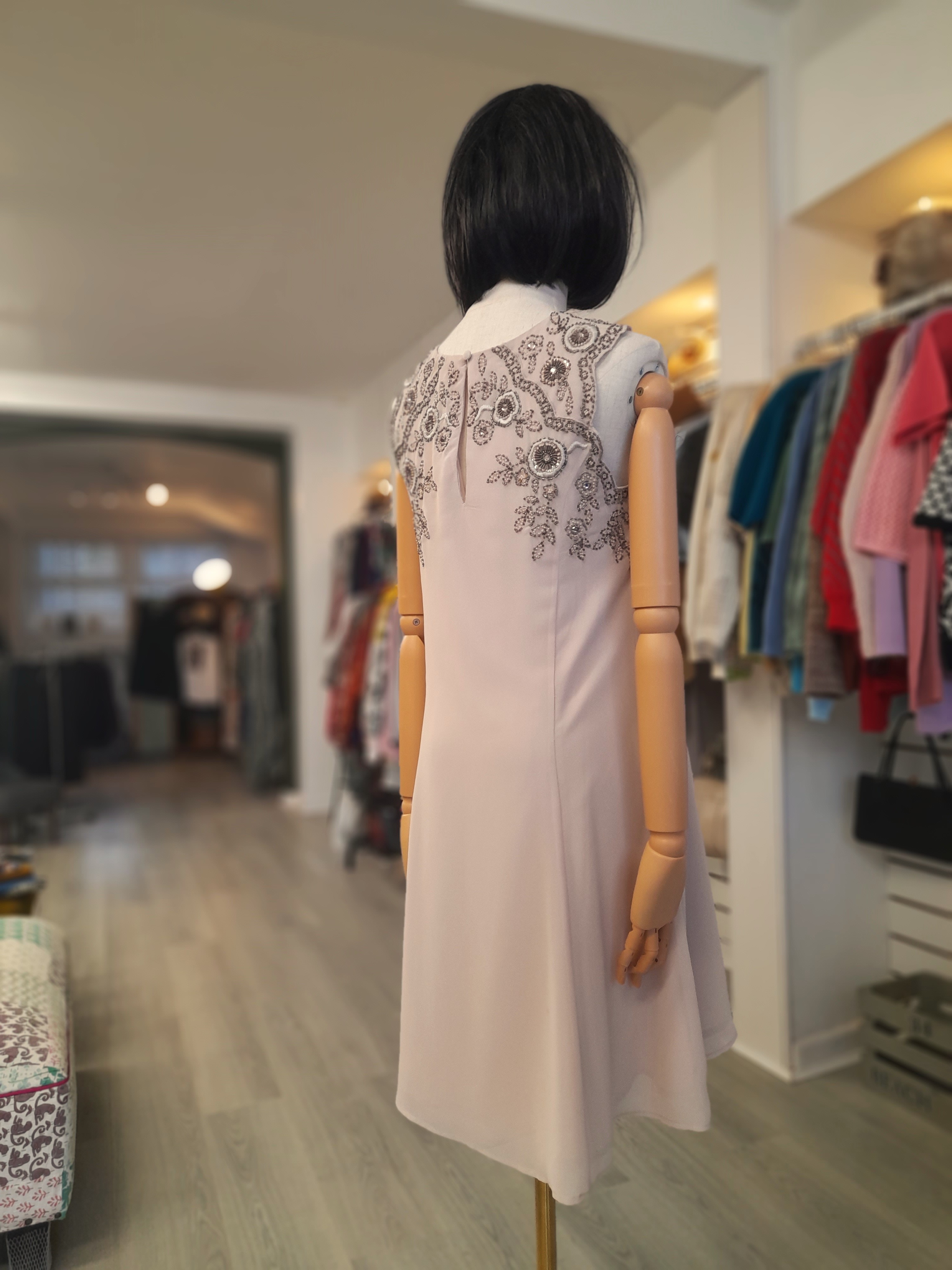 Monsoon Dusty Rose Shift Dress with Beadwork, Size 12