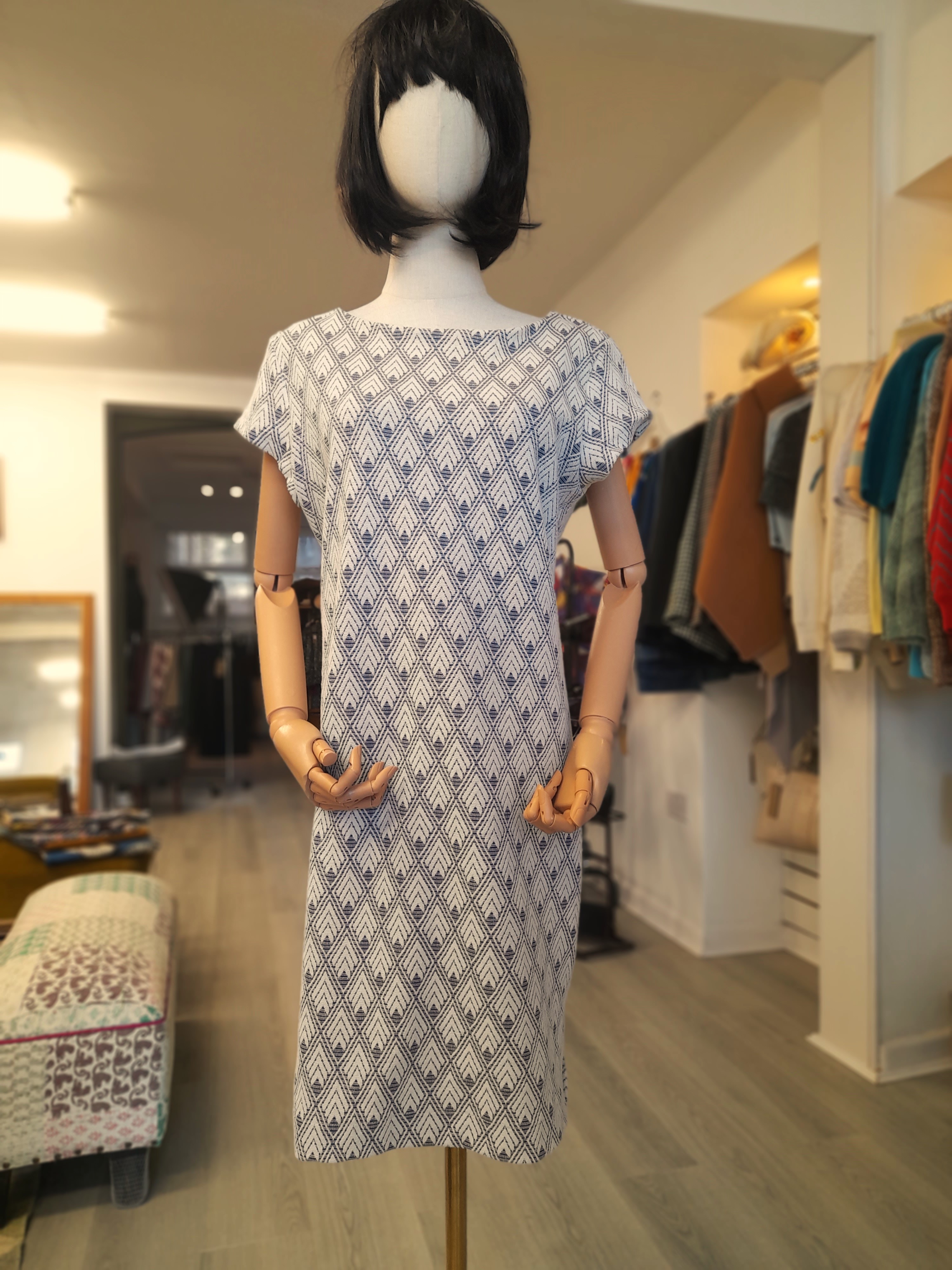 Next White and Blue Midi Dress, Size 14
