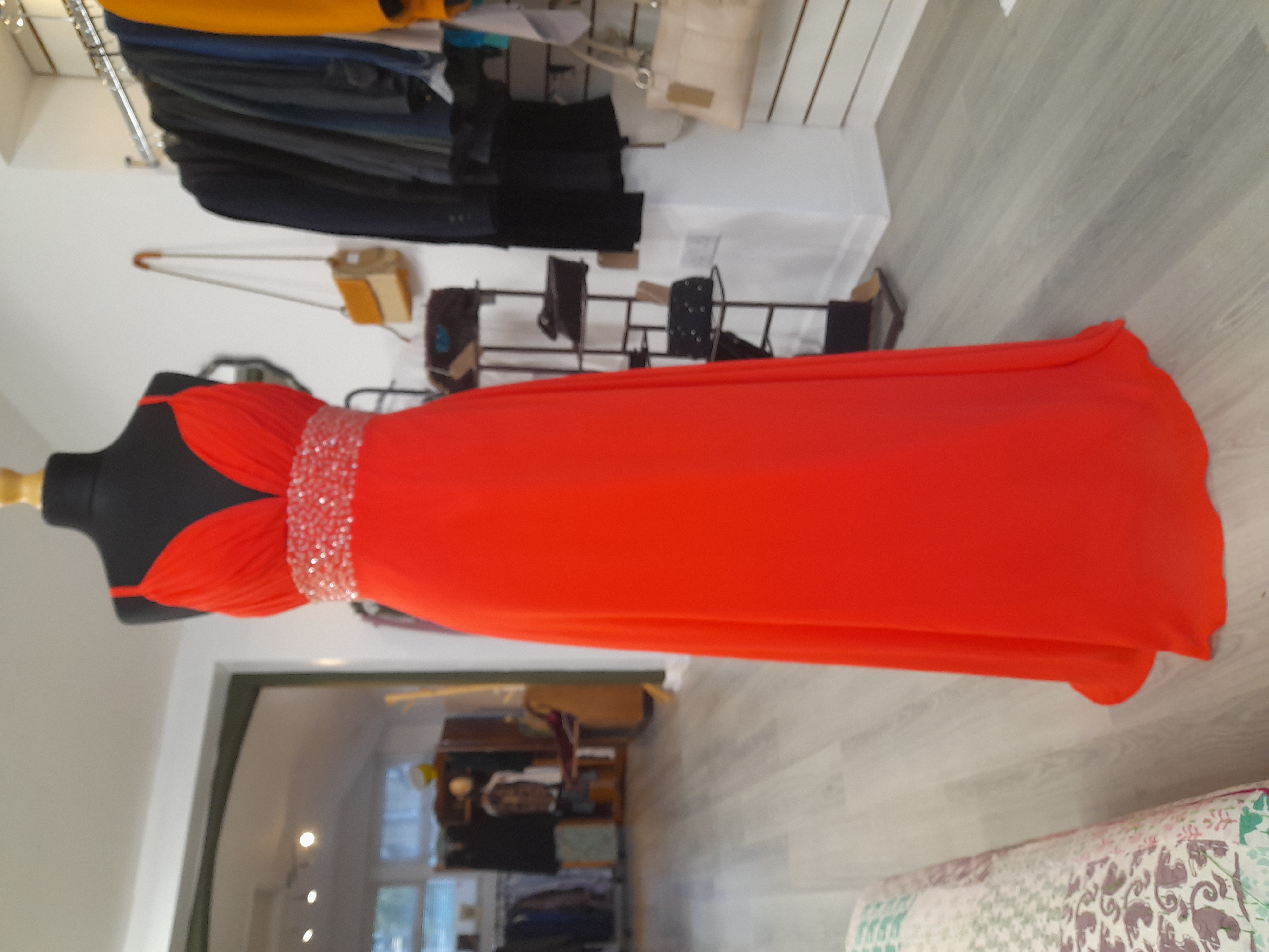 Long Evening Dress with crystals, deep V neck, Size 12 