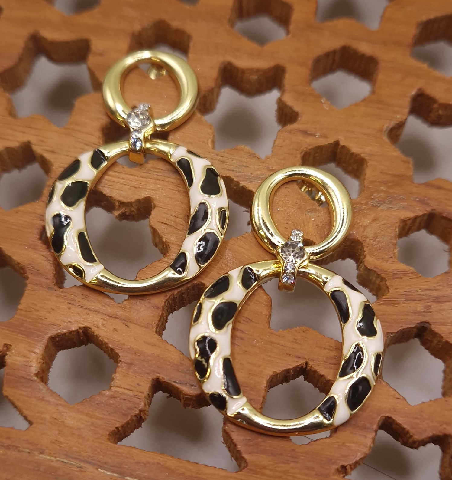 Leopard print or black and white enamel hoop earrings