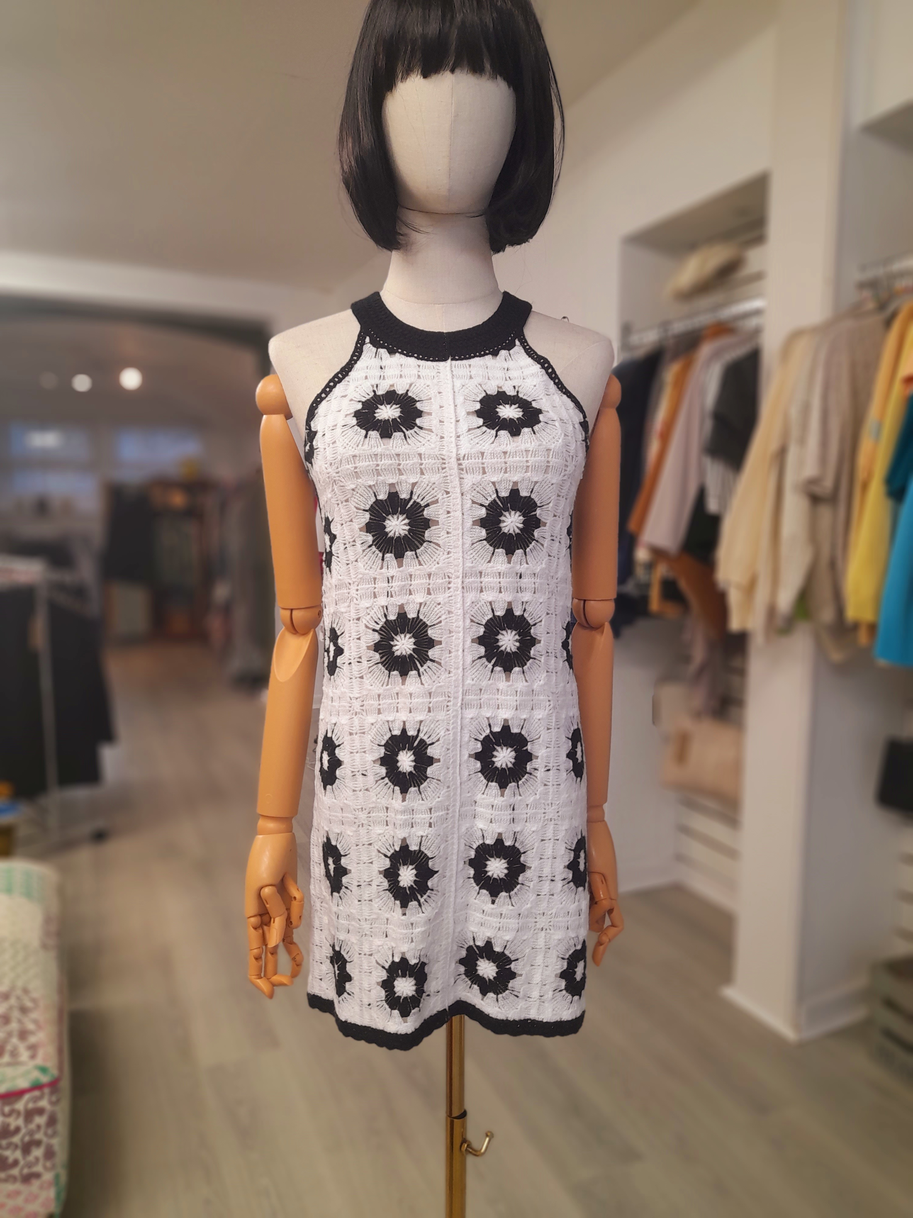 River Island Black and White Knitted Mini Dress, Size XS