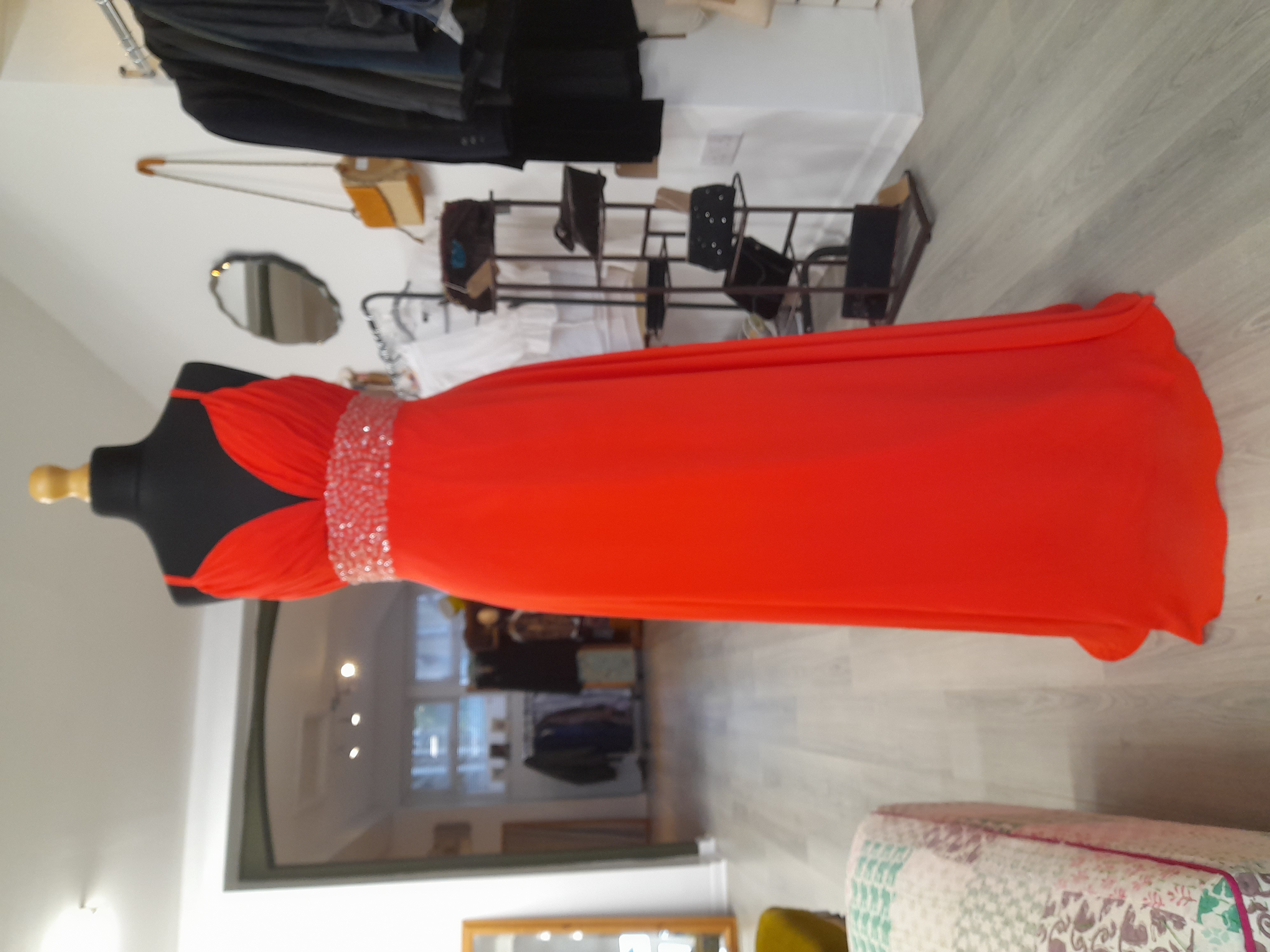 Long Evening Dress with crystals, deep V neck, Size 12 