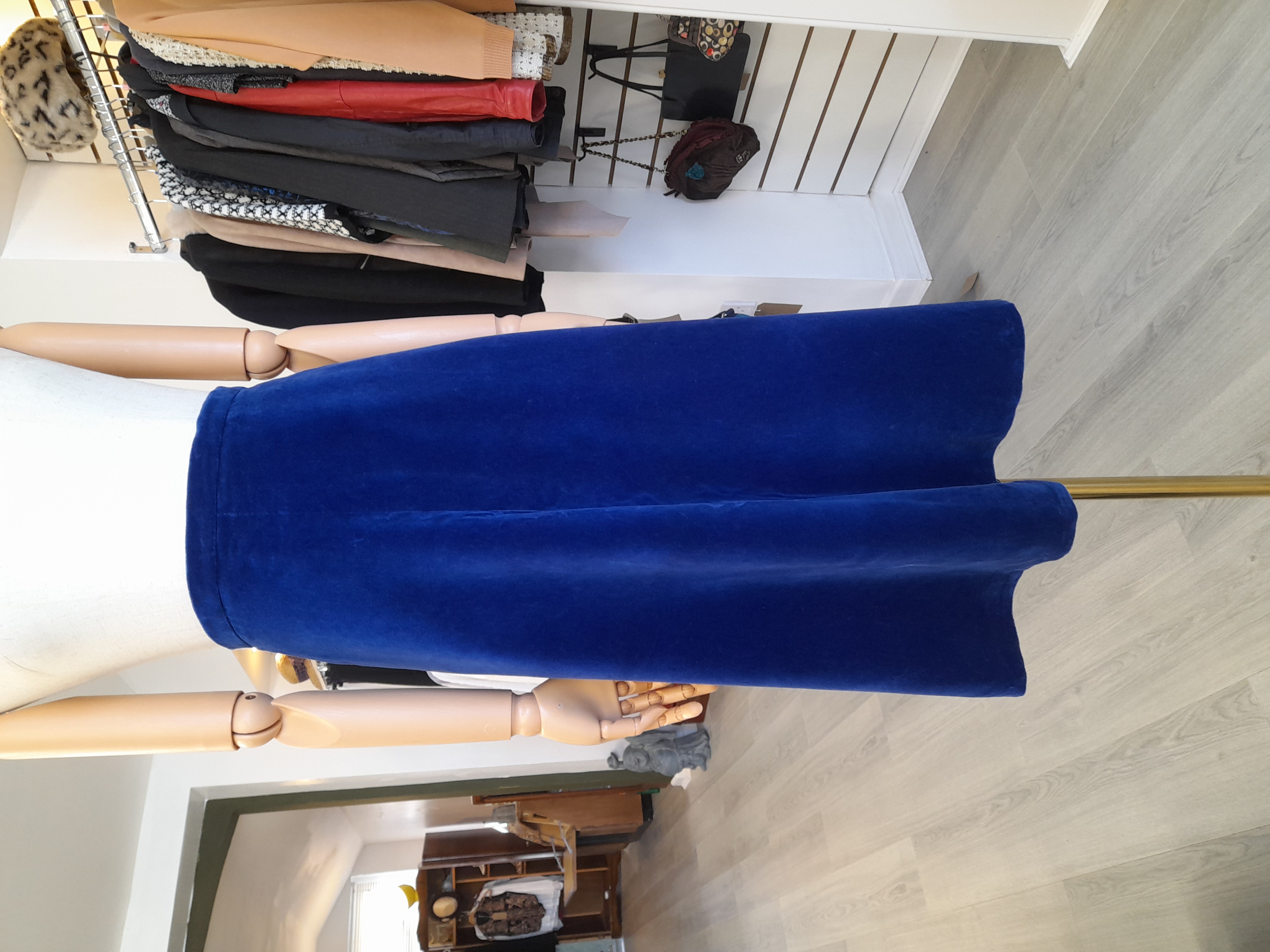 Vintage Tailormade Blue Velvet midi shirt, Size XS