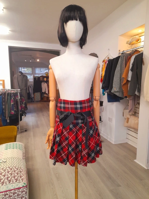 E.LAND Wool Blend Check Mini Skirt, Size XS to S