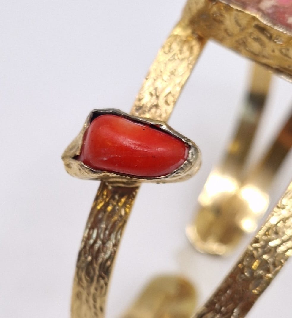 Rhodonite and Red Coral Gold-plated Bracelet