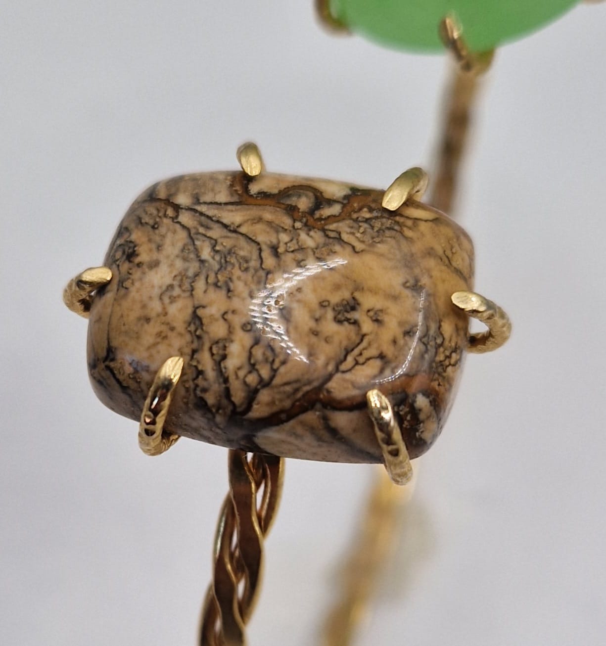 Elegant Dual-Stone Gold Plated Bracelet – Brown Jasper & Green Jade