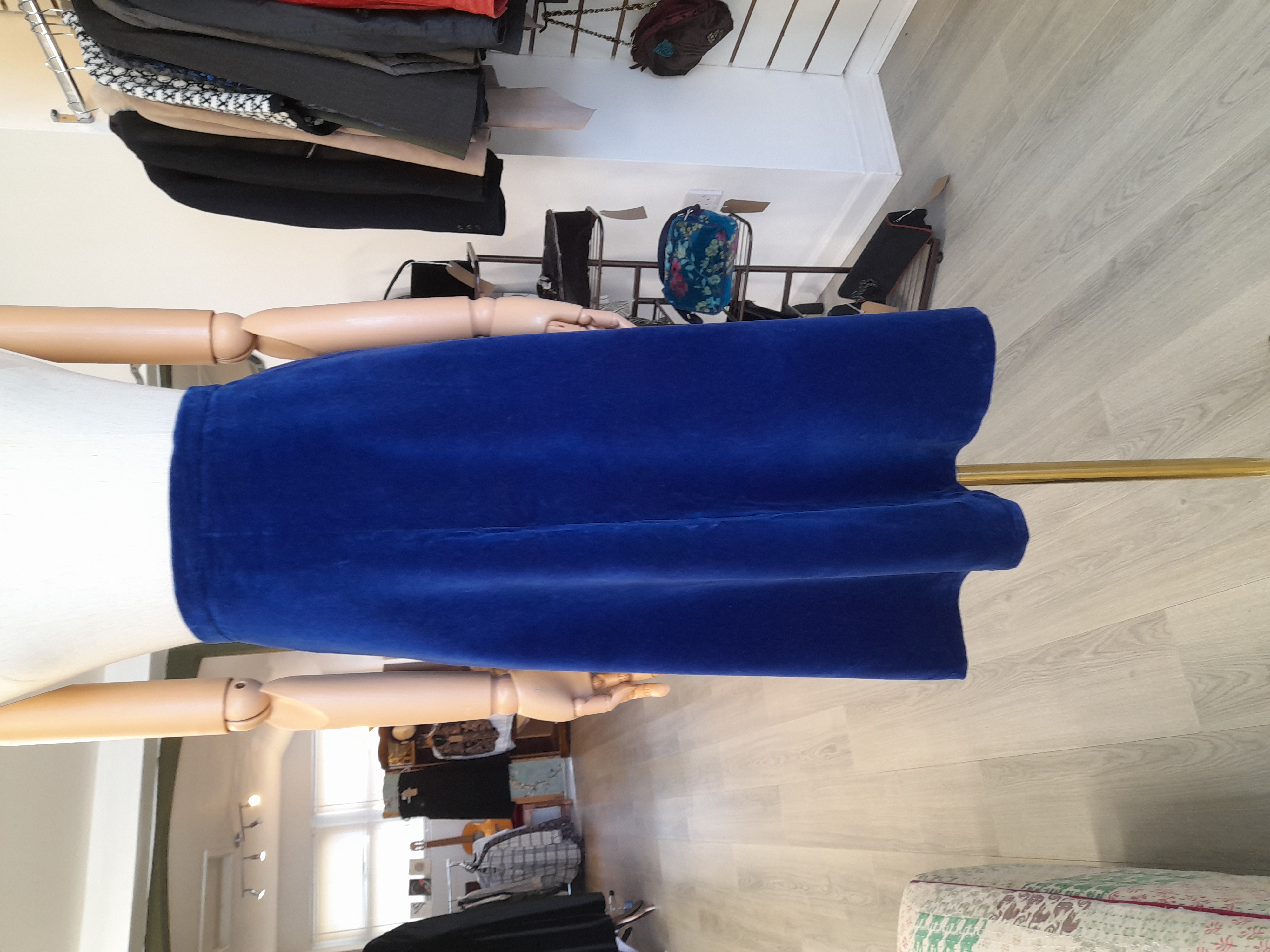 Vintage Tailormade Blue Velvet midi shirt, Size XS