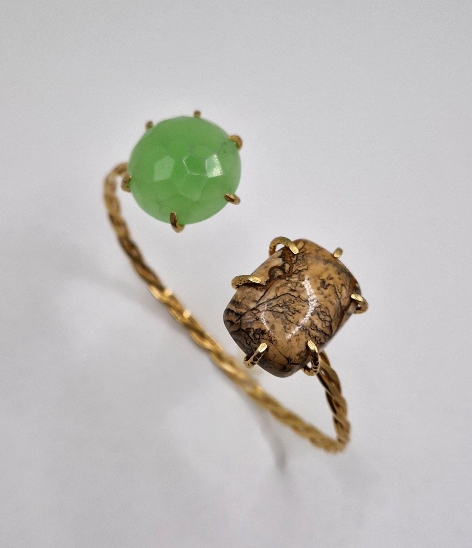 Elegant Dual-Stone Gold Plated Bracelet – Brown Jasper & Green Jade