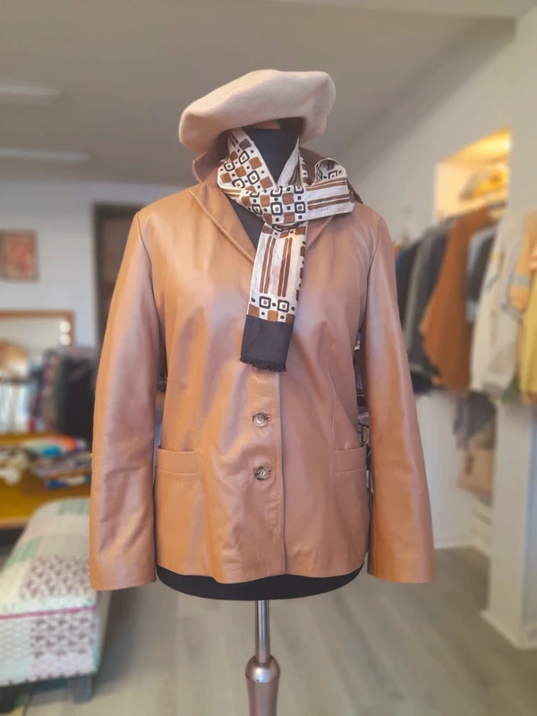 Minuet Leather Light Brown/ Tan Blazer Jacket, Size 14