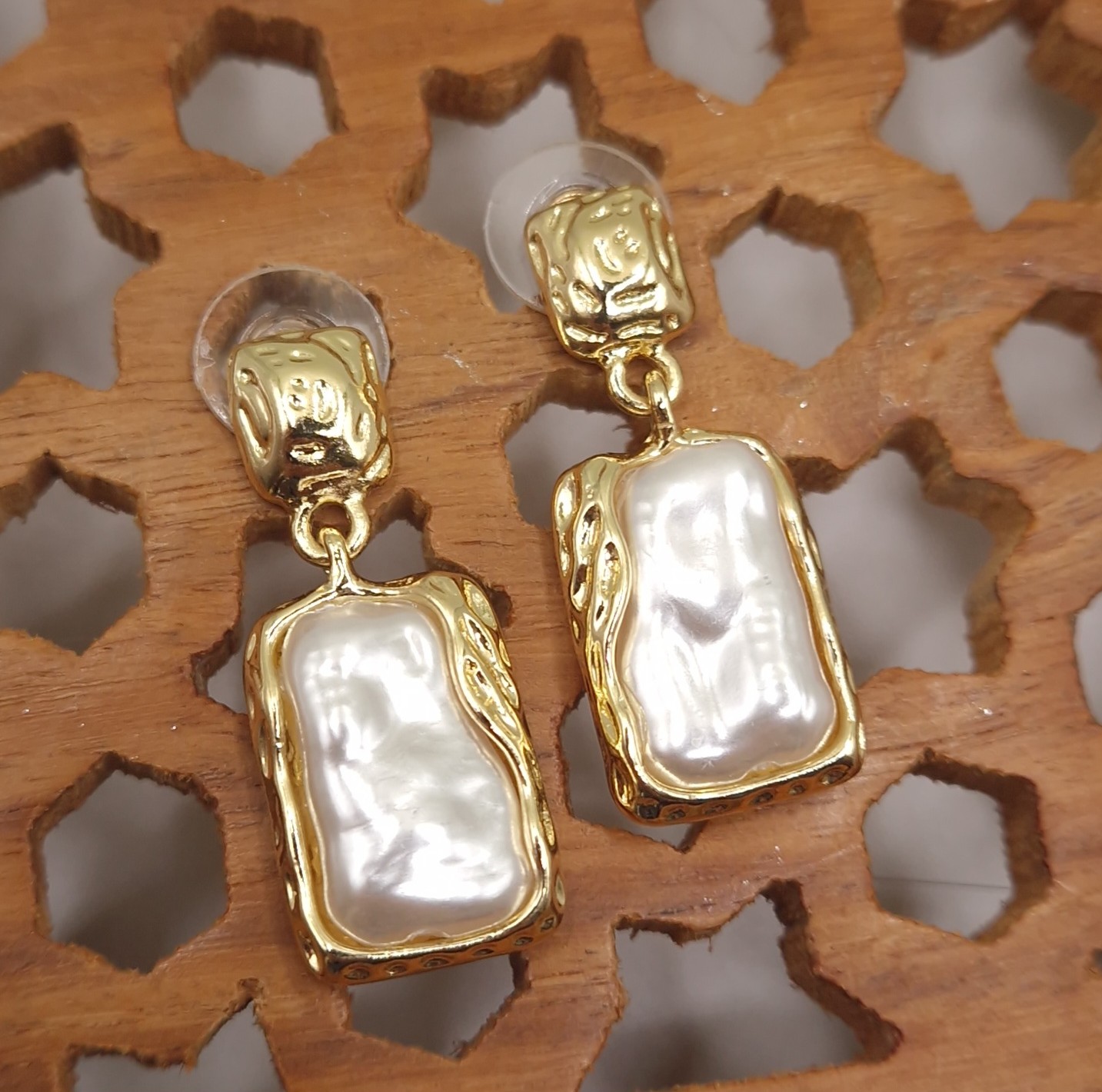Rectangular baroque pearl drop earrings