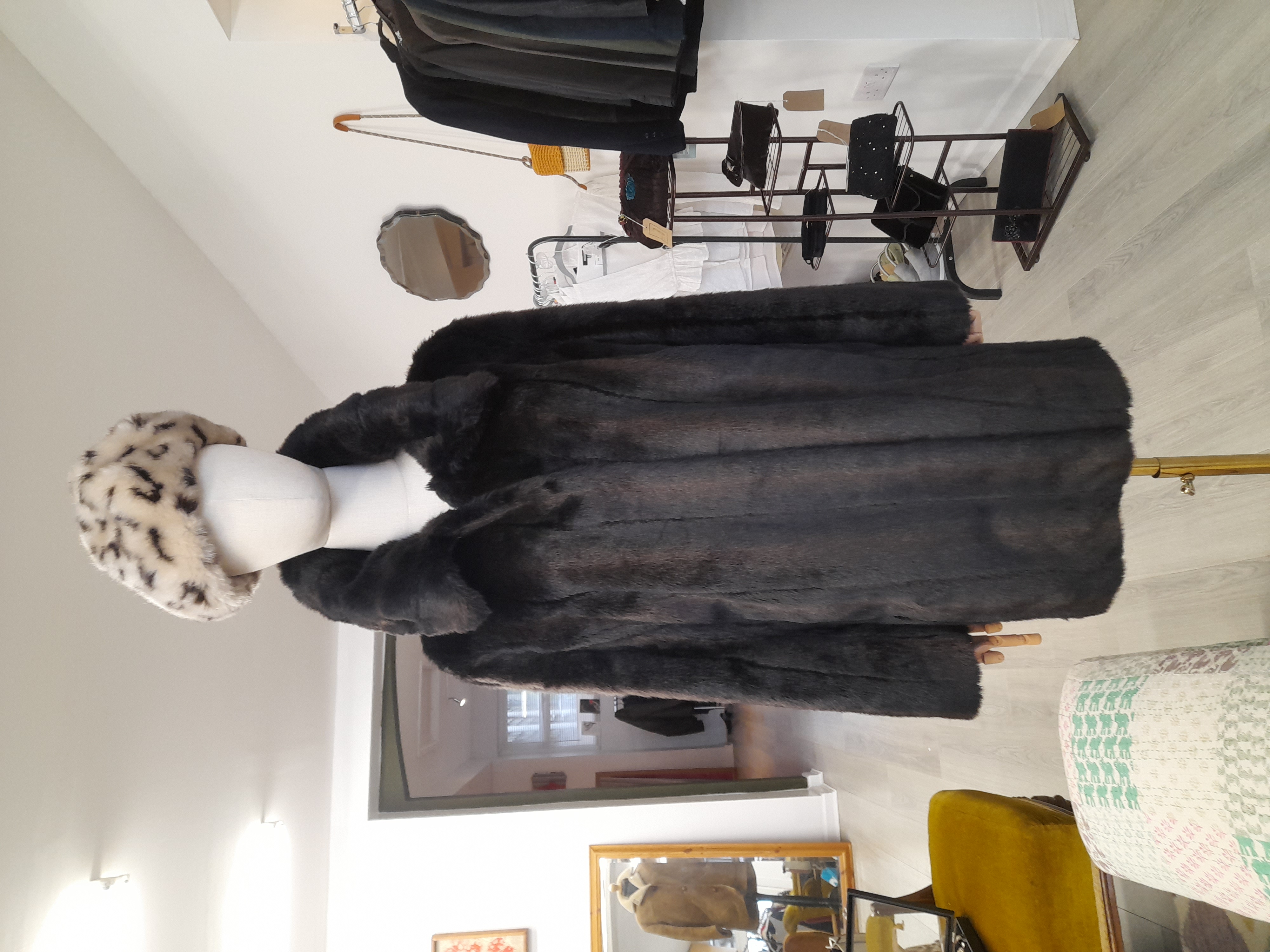 Vintage Wallace Sacks Black/ Brown Faux Fur Coat, Size L