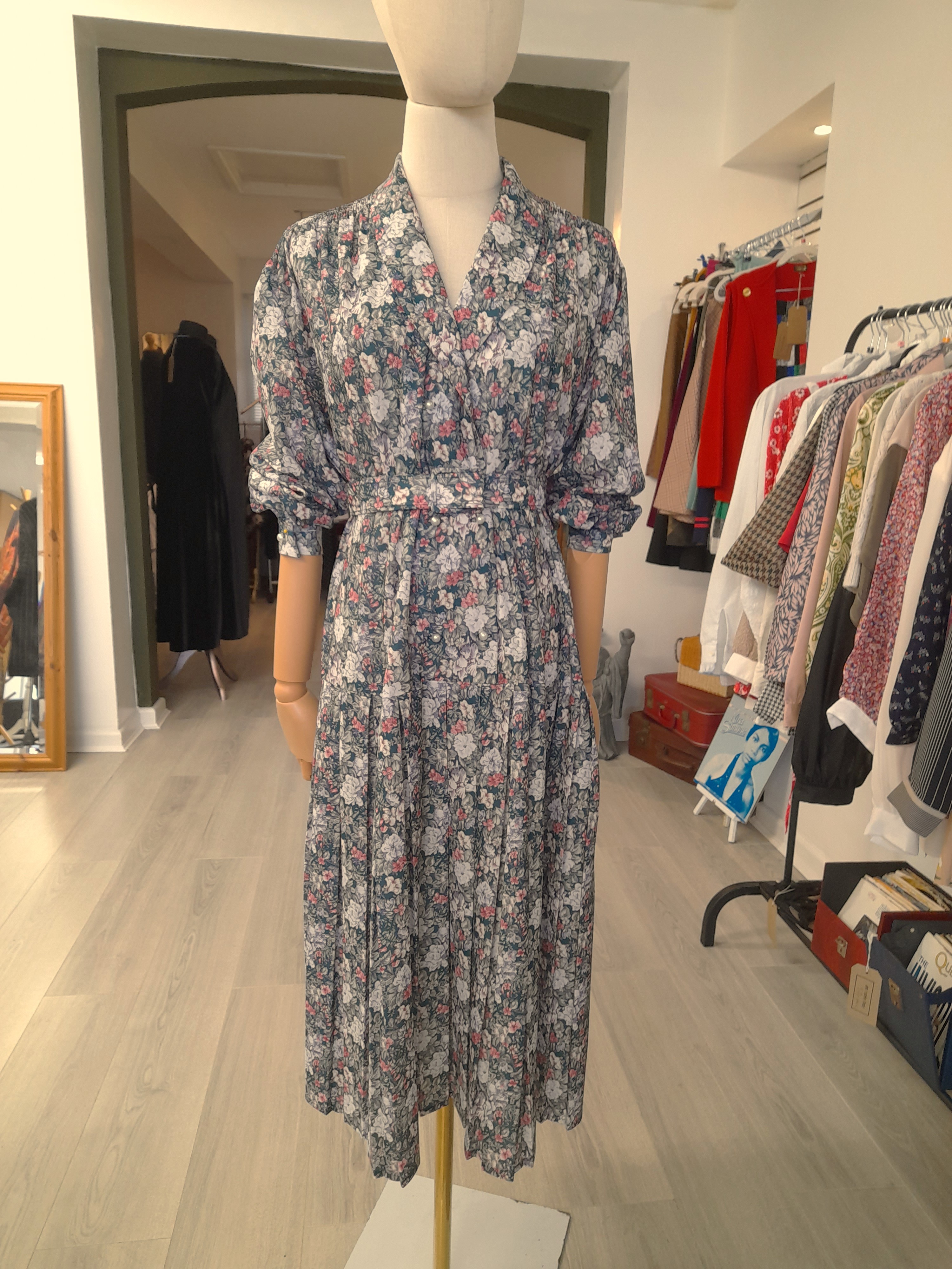 Vintage Debenhams Pearl Button Dress, Size 16