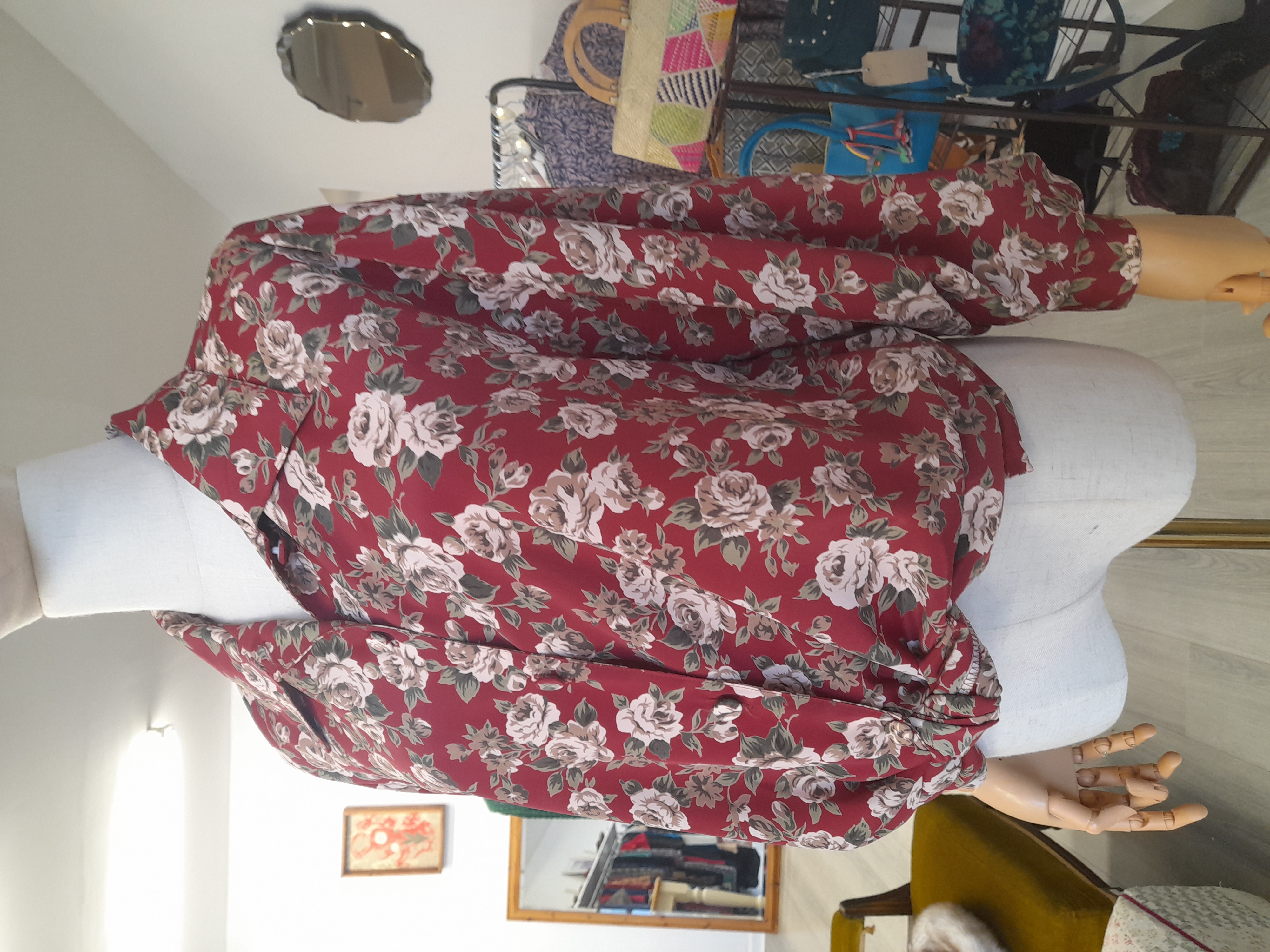 Vintage Charlotte Halton Burgundy Flowery Shirt, Size 12